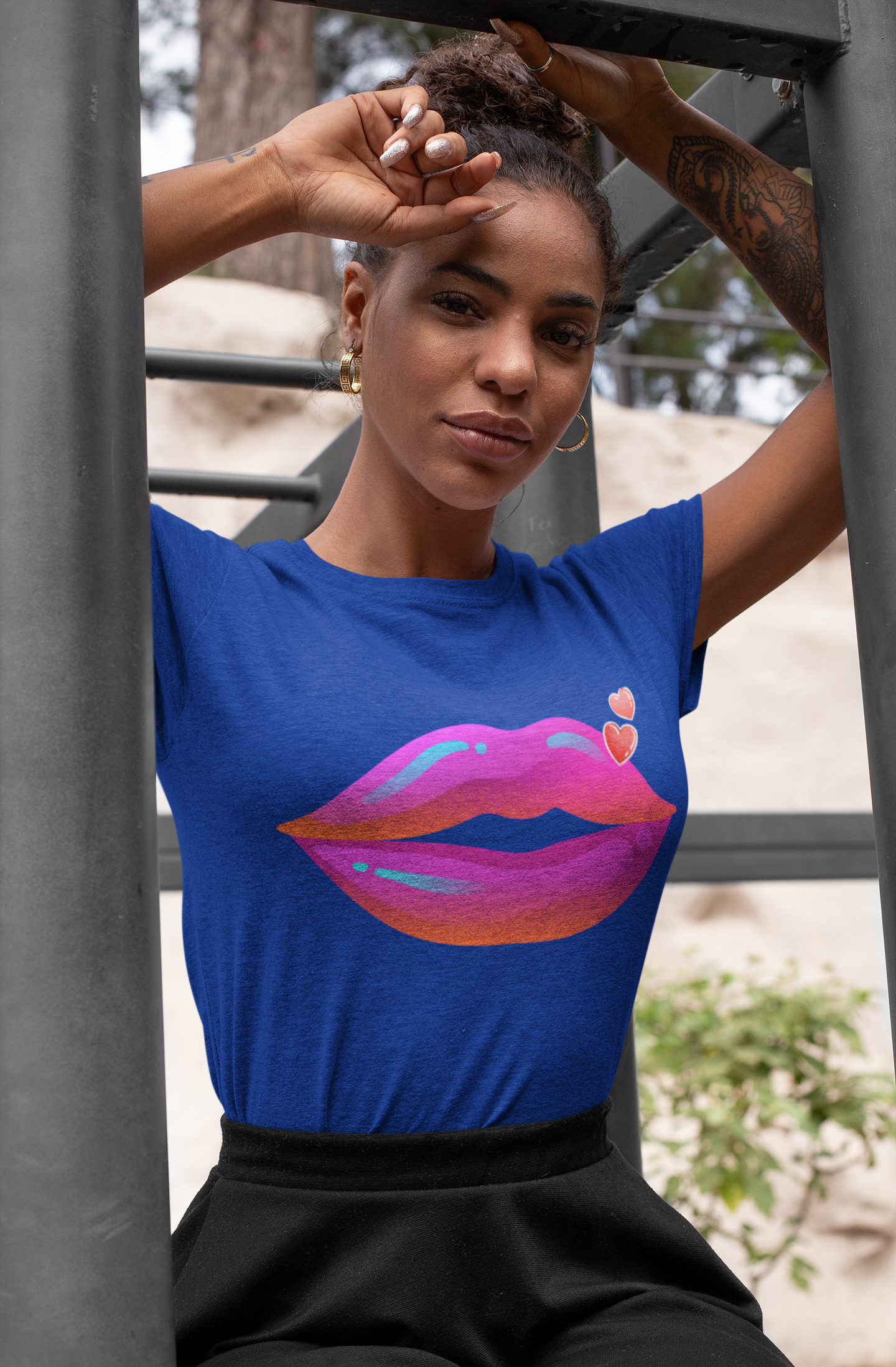 Bold Kiss Lips with Hearts Shirt, Vibrant Pop Art Lip T-Shirt, Valentine T-Shirt Gift, Lip Art Shirt, Black History T-Shirts for Women product thumbnail image
