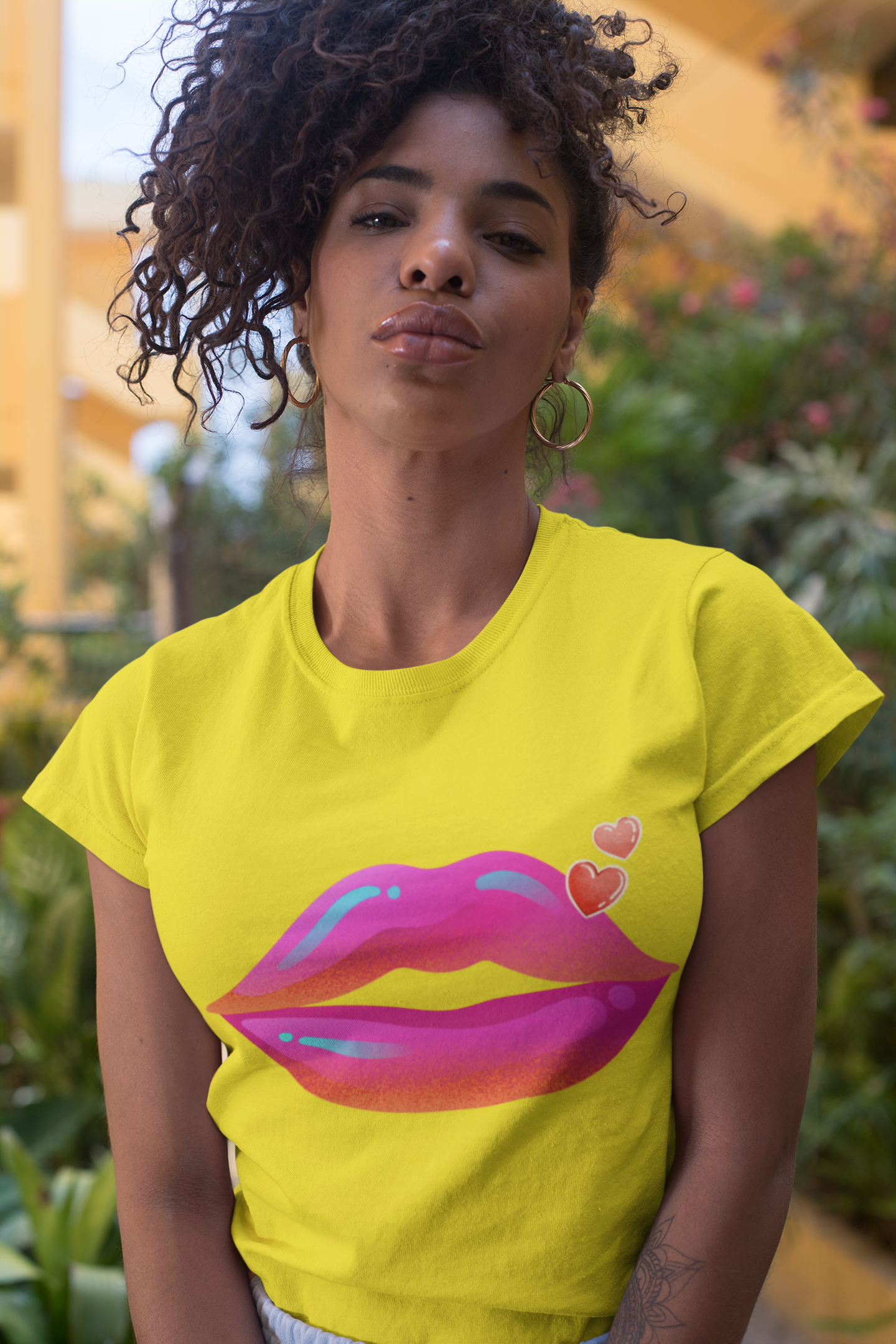 Bold Kiss Lips with Hearts Shirt, Vibrant Pop Art Lip T-Shirt, Valentine T-Shirt Gift, Lip Art Shirt, Black History T-Shirts for Women product thumbnail image