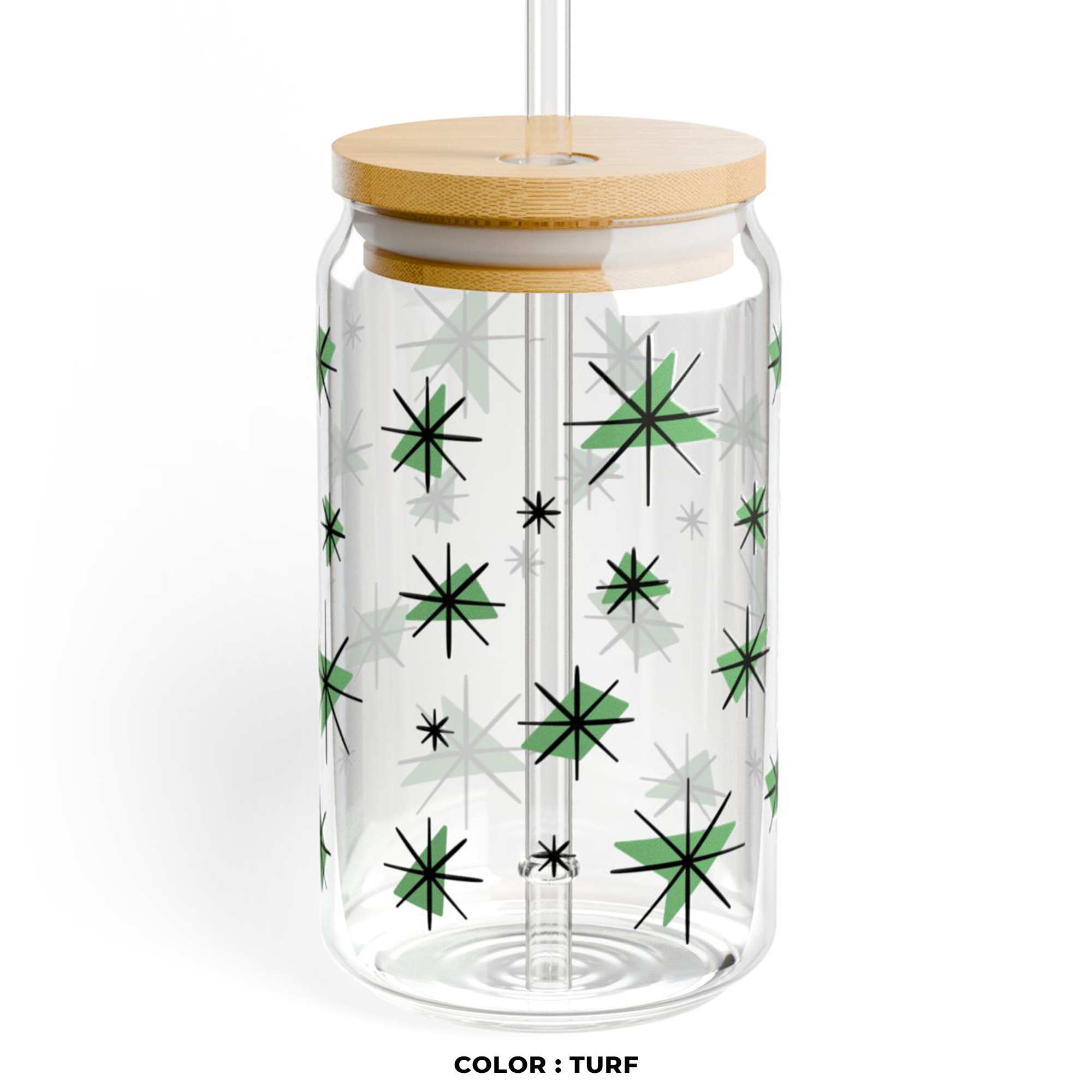 Retro Stars Glass Can Tumbler in Turf product thumbnail image Retro Stars Glass Can Tumbler in Turf product thumbnail image