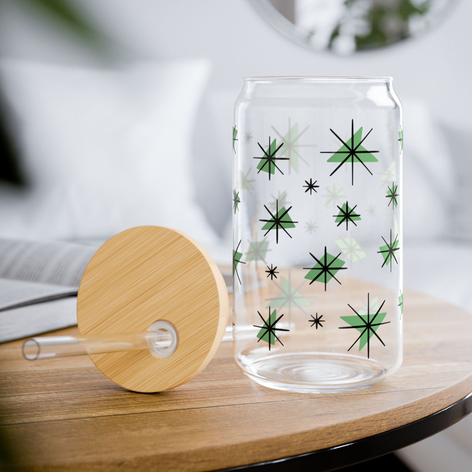 Retro Stars Glass Can Tumbler in Turf product thumbnail image Retro Stars Glass Can Tumbler in Turf product thumbnail image