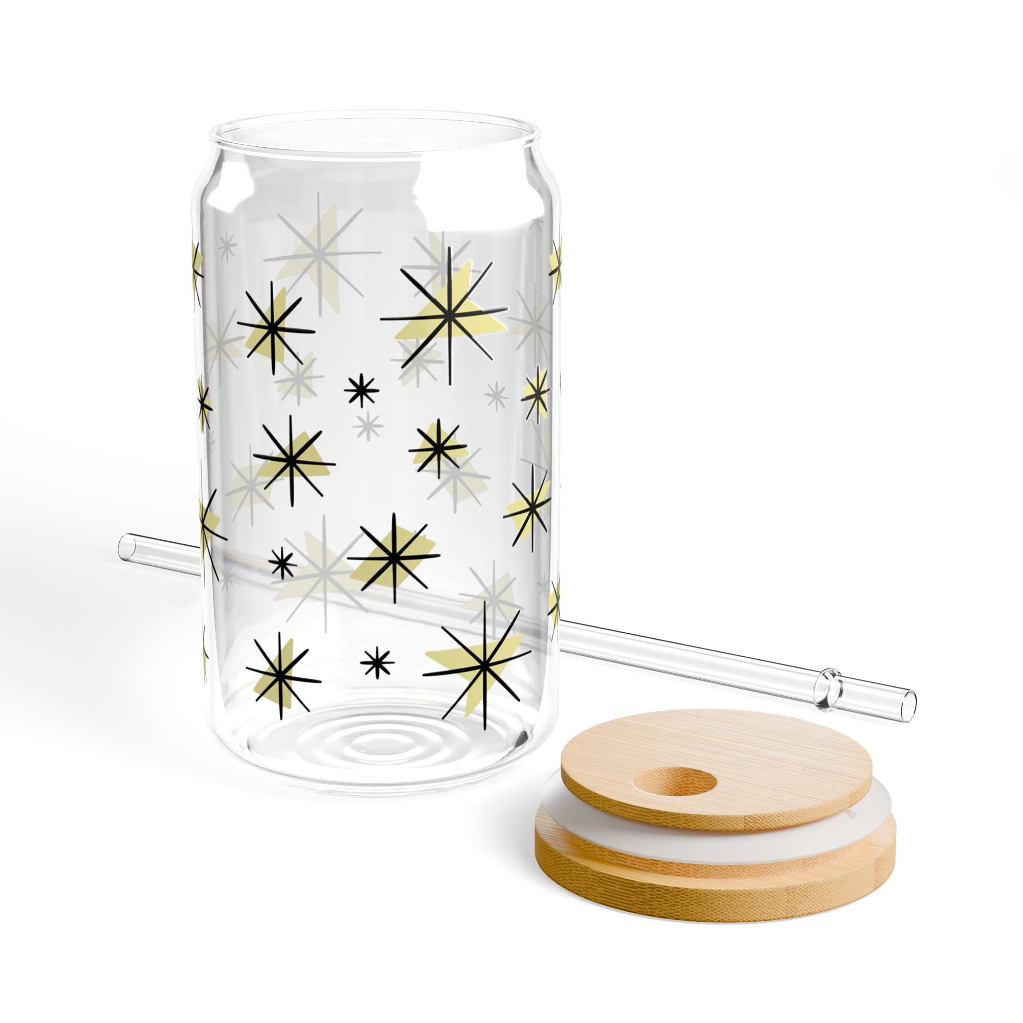 Retro Stars Glass Can Tumbler in Lemonade product thumbnail image Retro Stars Glass Can Tumbler in Lemonade product thumbnail image