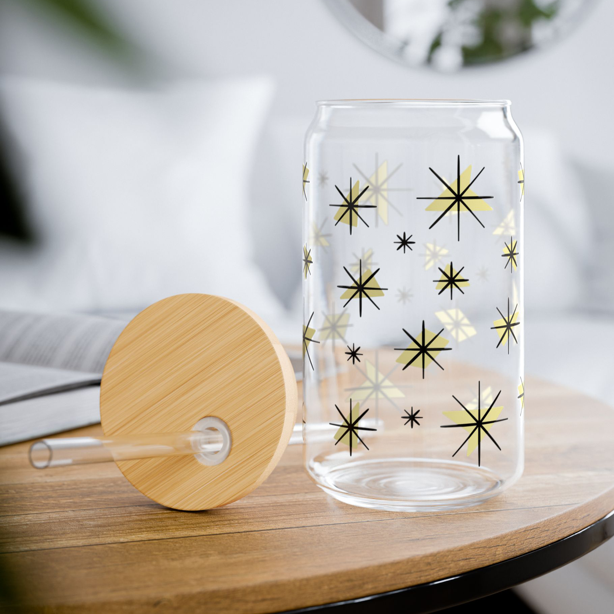 Retro Stars Glass Can Tumbler in Lemonade product thumbnail image Retro Stars Glass Can Tumbler in Lemonade product thumbnail image