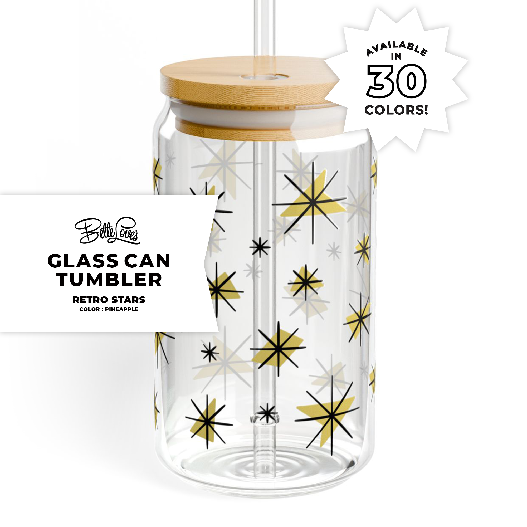 Retro Stars Glass Can Tumbler in Pineapple Retro Stars Glass Can Tumbler in Pineapple