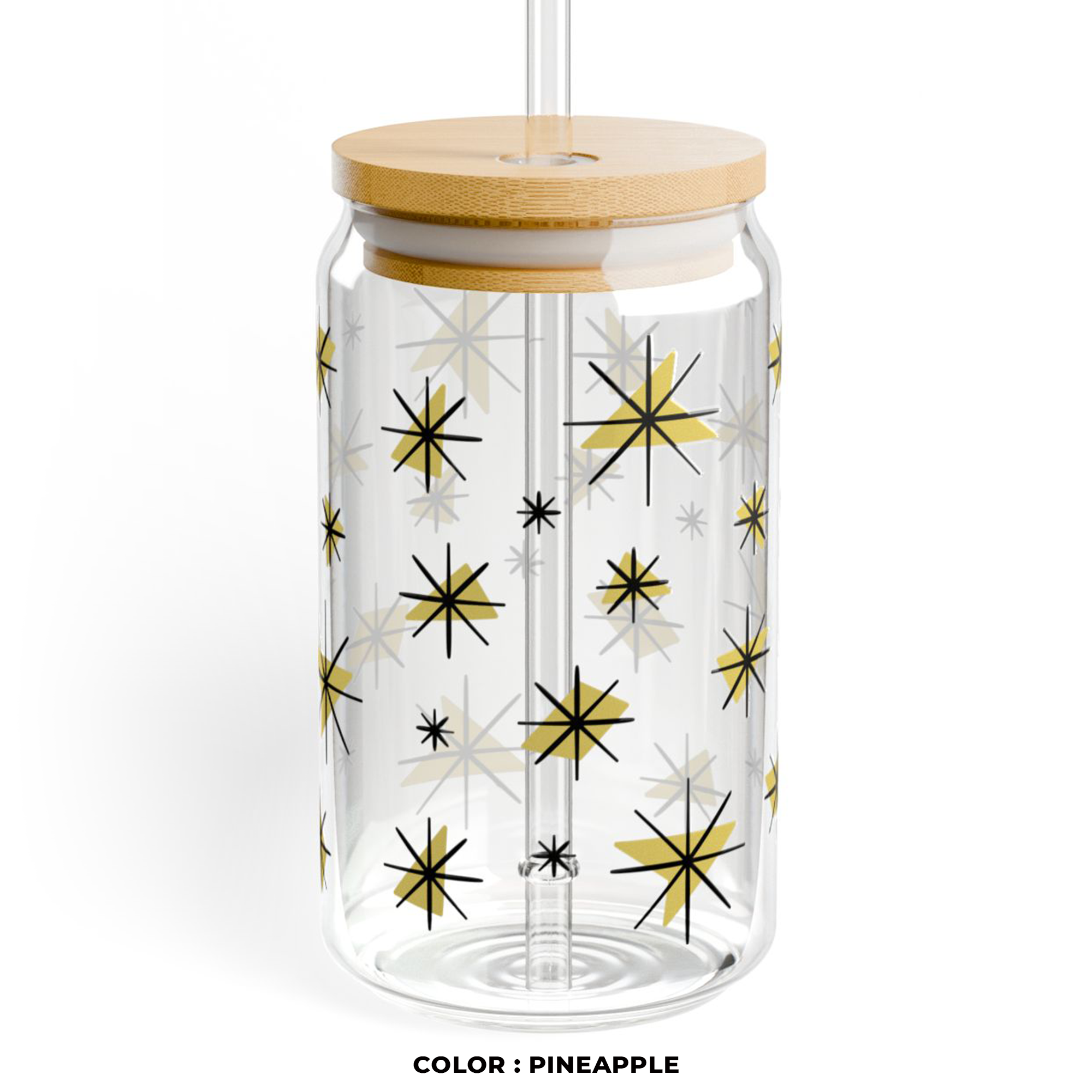 Retro Stars Glass Can Tumbler in Pineapple product thumbnail image Retro Stars Glass Can Tumbler in Pineapple product thumbnail image