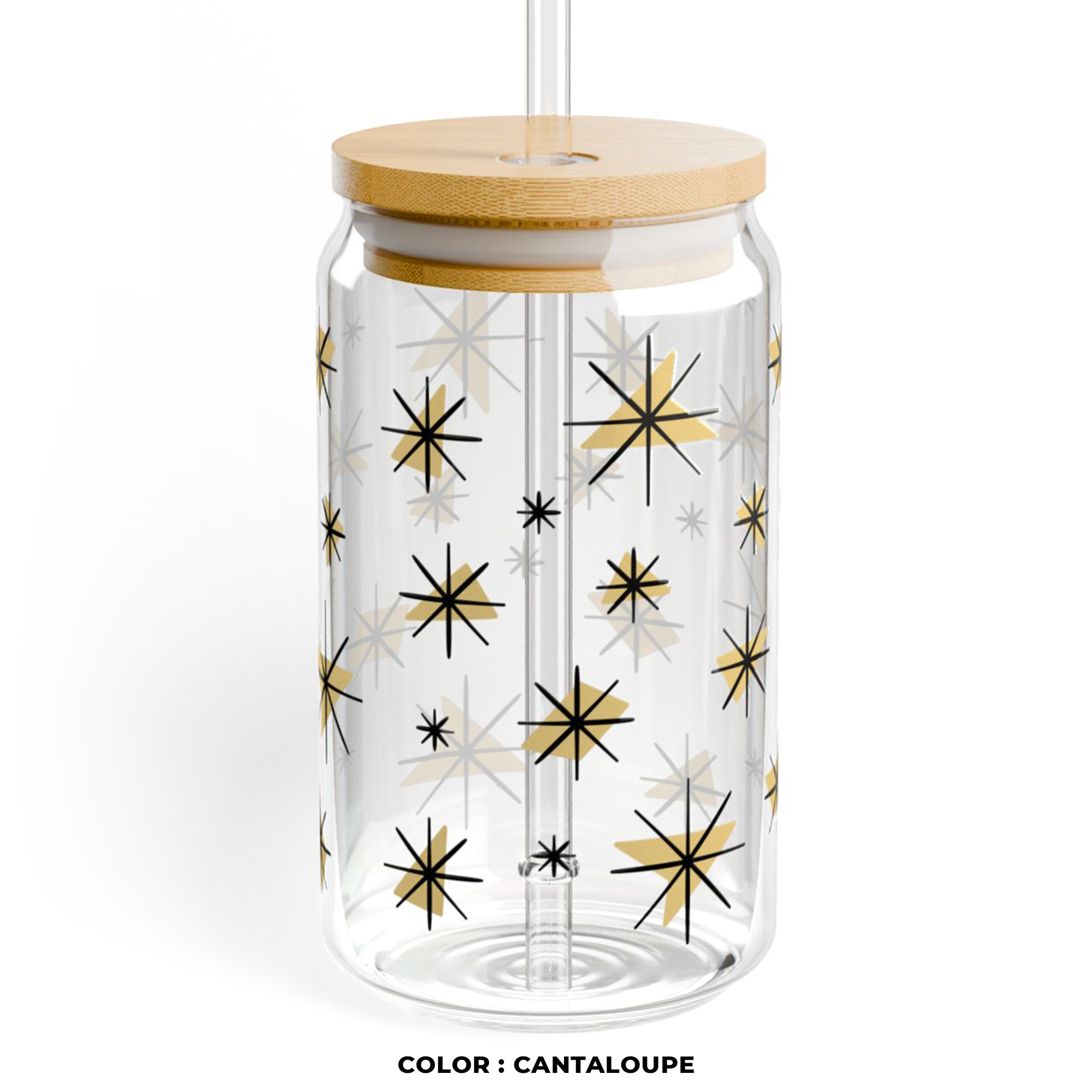 Retro Stars Can Glass Tumbler in Cantaloupe product thumbnail image Retro Stars Can Glass Tumbler in Cantaloupe product thumbnail image