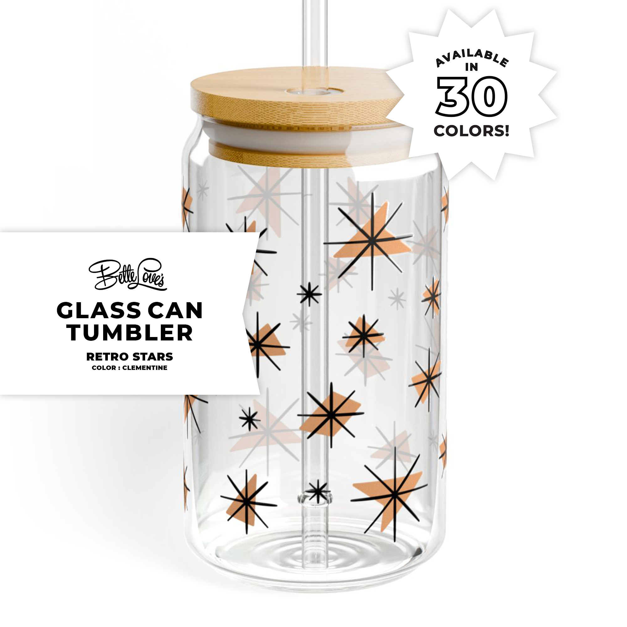 Retro Stars Glass Can Tumbler in Clementine Retro Stars Glass Can Tumbler in Clementine