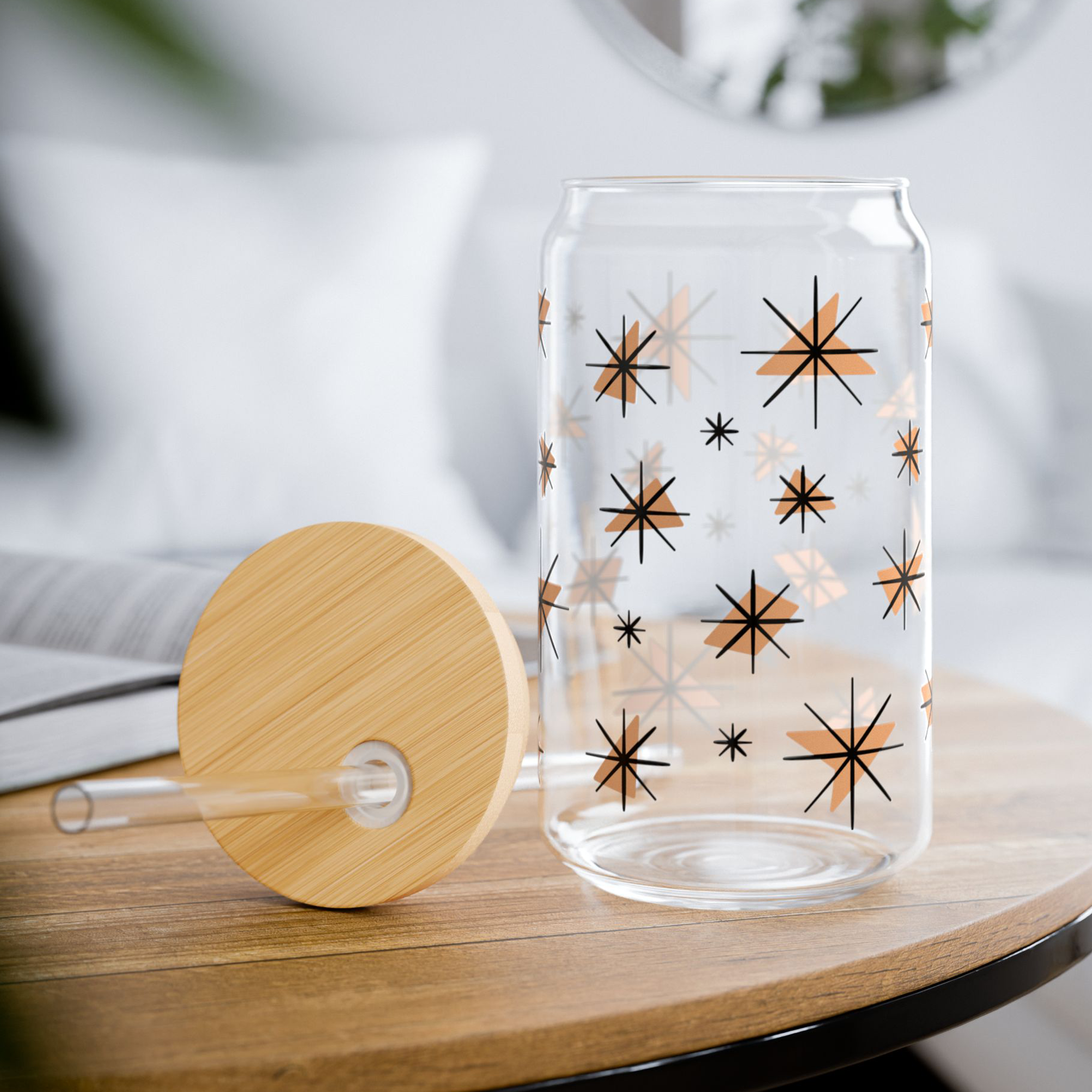 Retro Stars Glass Can Tumbler in Clementine product thumbnail image Retro Stars Glass Can Tumbler in Clementine product thumbnail image