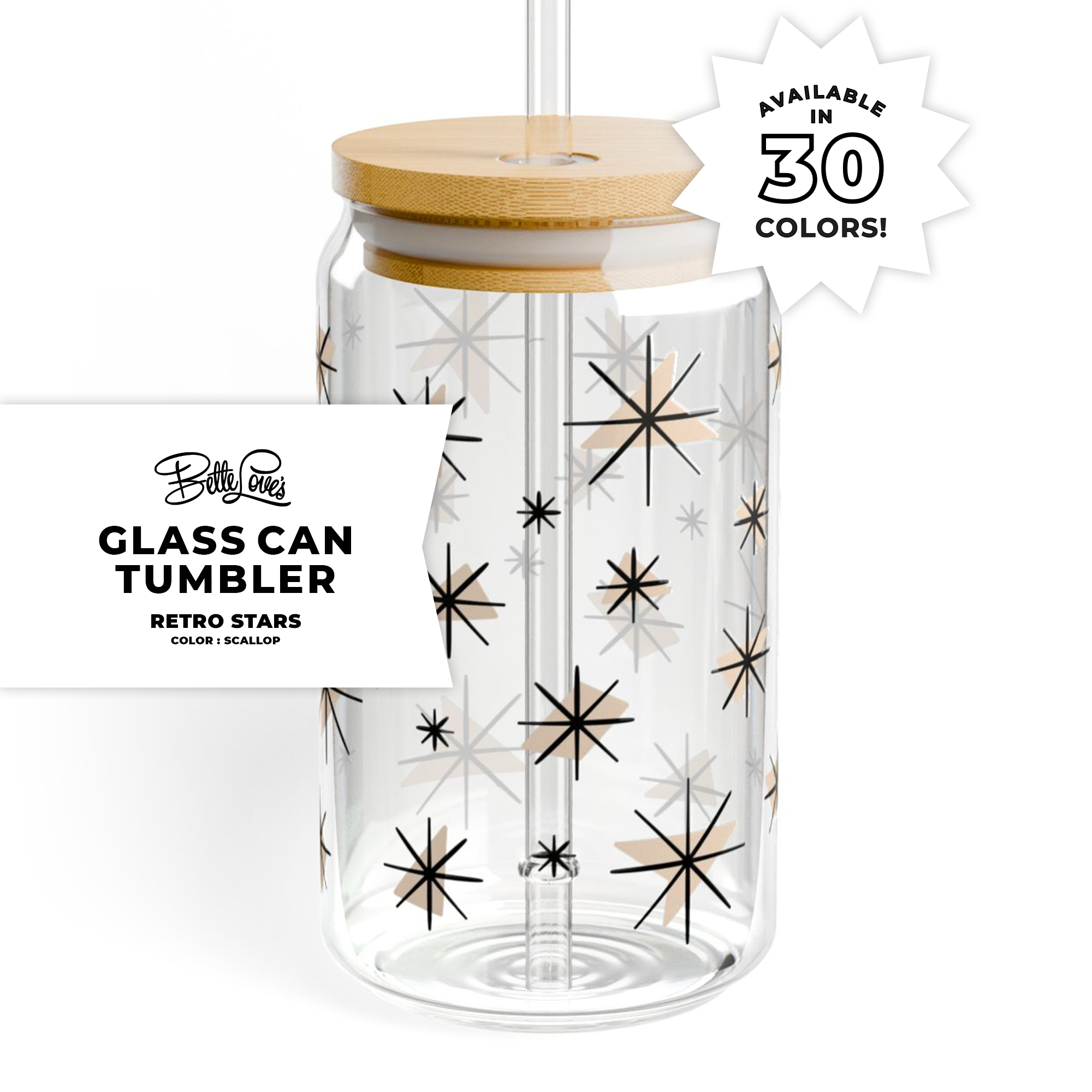Retro Stars Glass Can Tumbler in Scallop Retro Stars Glass Can Tumbler in Scallop
