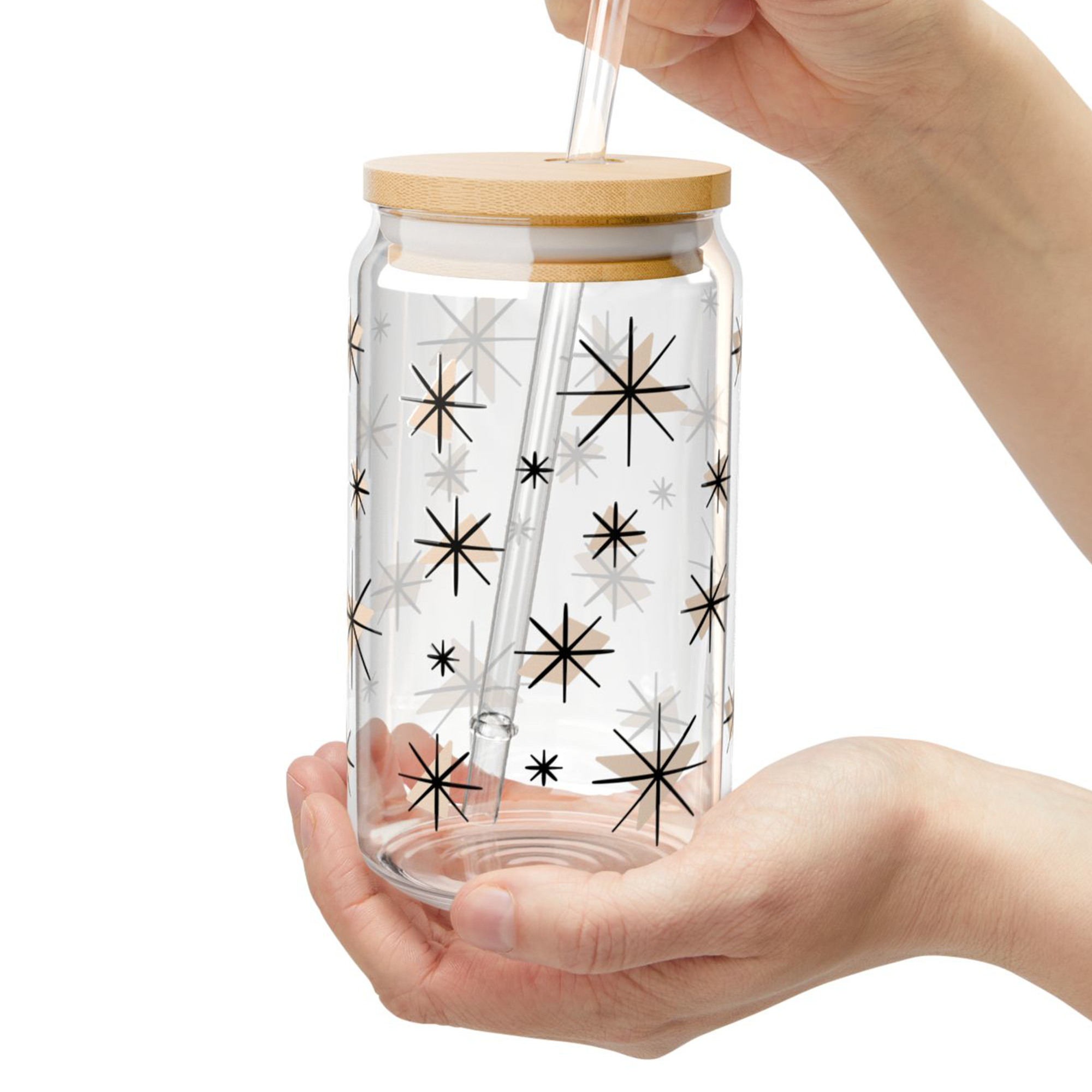 Retro Stars Glass Can Tumbler in Scallop product thumbnail image Retro Stars Glass Can Tumbler in Scallop product thumbnail image