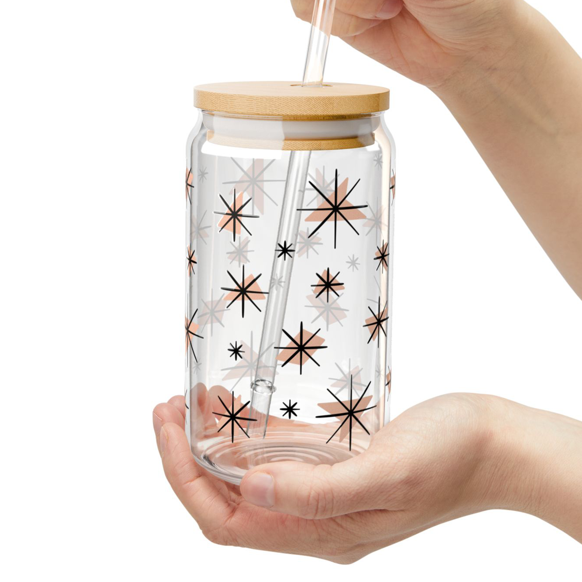Retro Stars Glass Can Tumbler in Peach product thumbnail image Retro Stars Glass Can Tumbler in Peach product thumbnail image