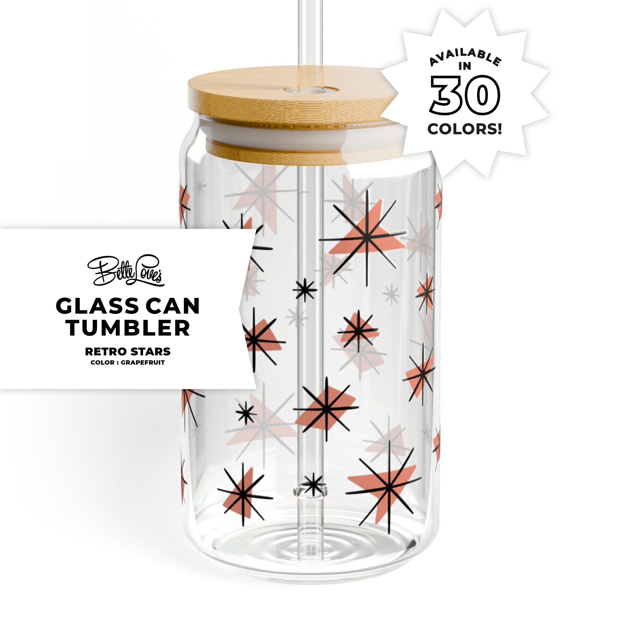 Retro Stars Glass Can Tumblers in Grapefruit Retro Stars Glass Can Tumblers in Grapefruit