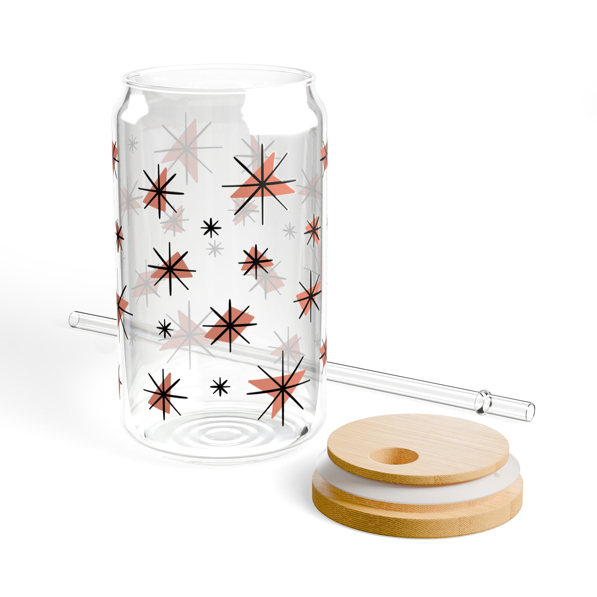 Retro Stars Glass Can Tumblers in Grapefruit product thumbnail image Retro Stars Glass Can Tumblers in Grapefruit product thumbnail image
