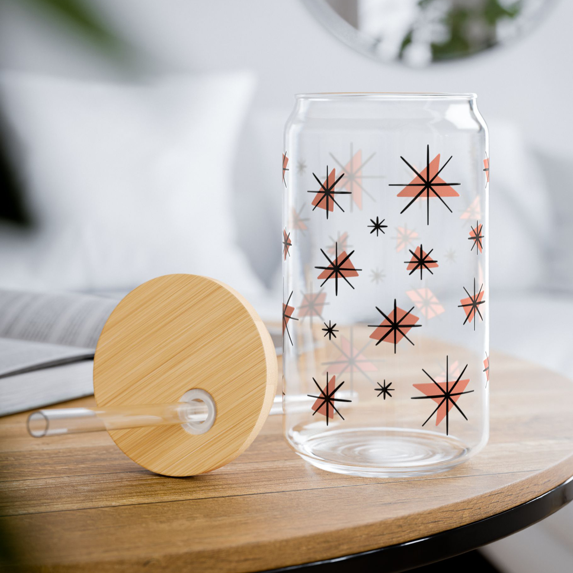 Retro Stars Glass Can Tumblers in Grapefruit product thumbnail image Retro Stars Glass Can Tumblers in Grapefruit product thumbnail image