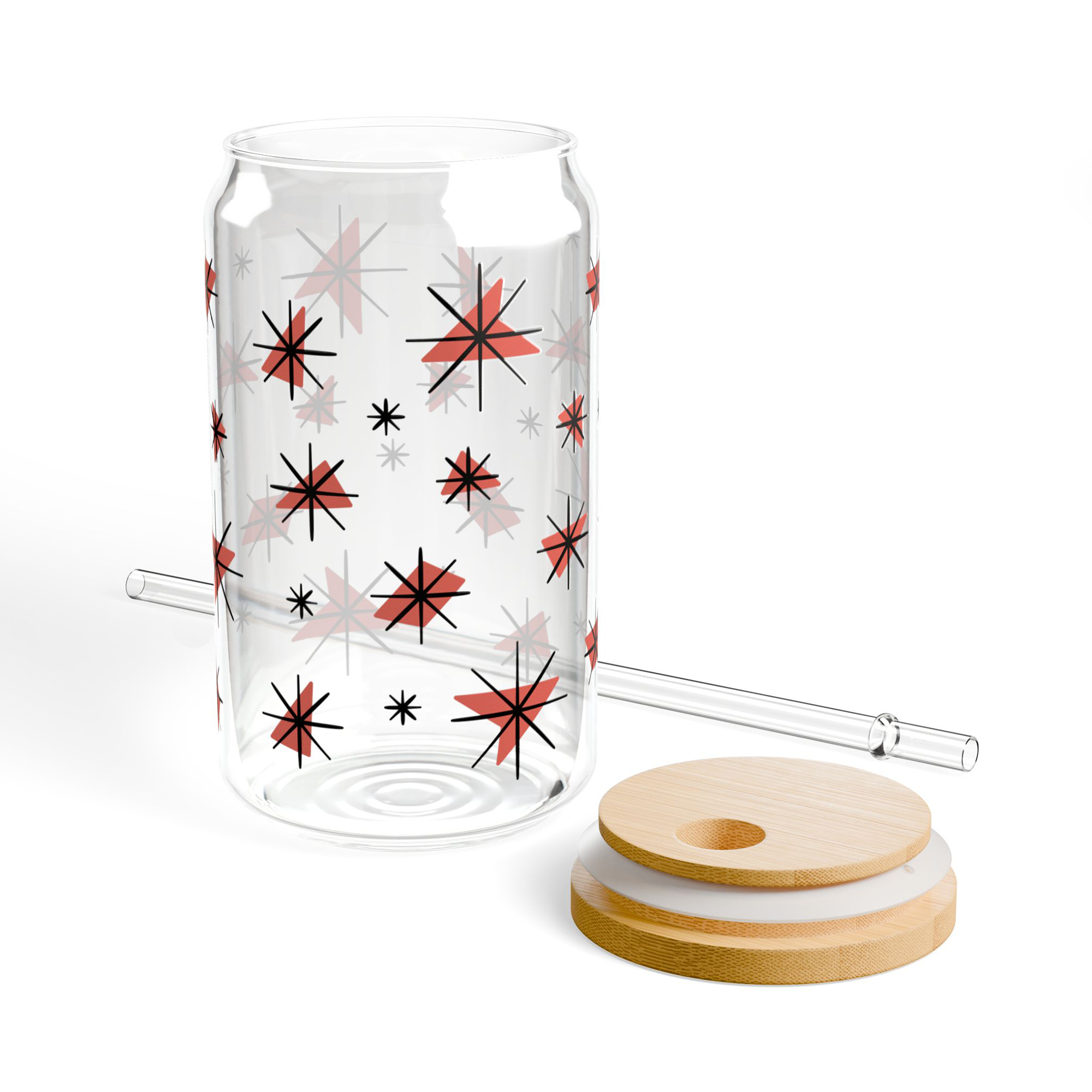 Retro Stars Glass Can Tumbler in Cherry product thumbnail image Retro Stars Glass Can Tumbler in Cherry product thumbnail image