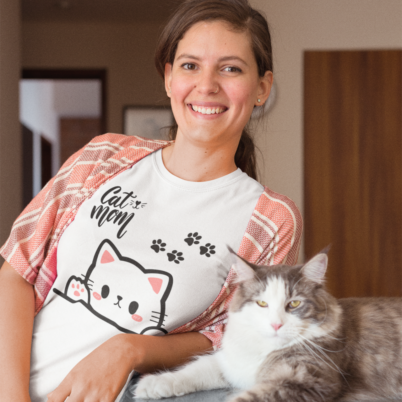 Cat Mom Softstyle T-Shirt Lightweight Cotton Woman's Classic Fit Tee for Casual Comfort product thumbnail image Cat Mom Softstyle T-Shirt Lightweight Cotton Woman's Classic Fit Tee for Casual Comfort product thumbnail image