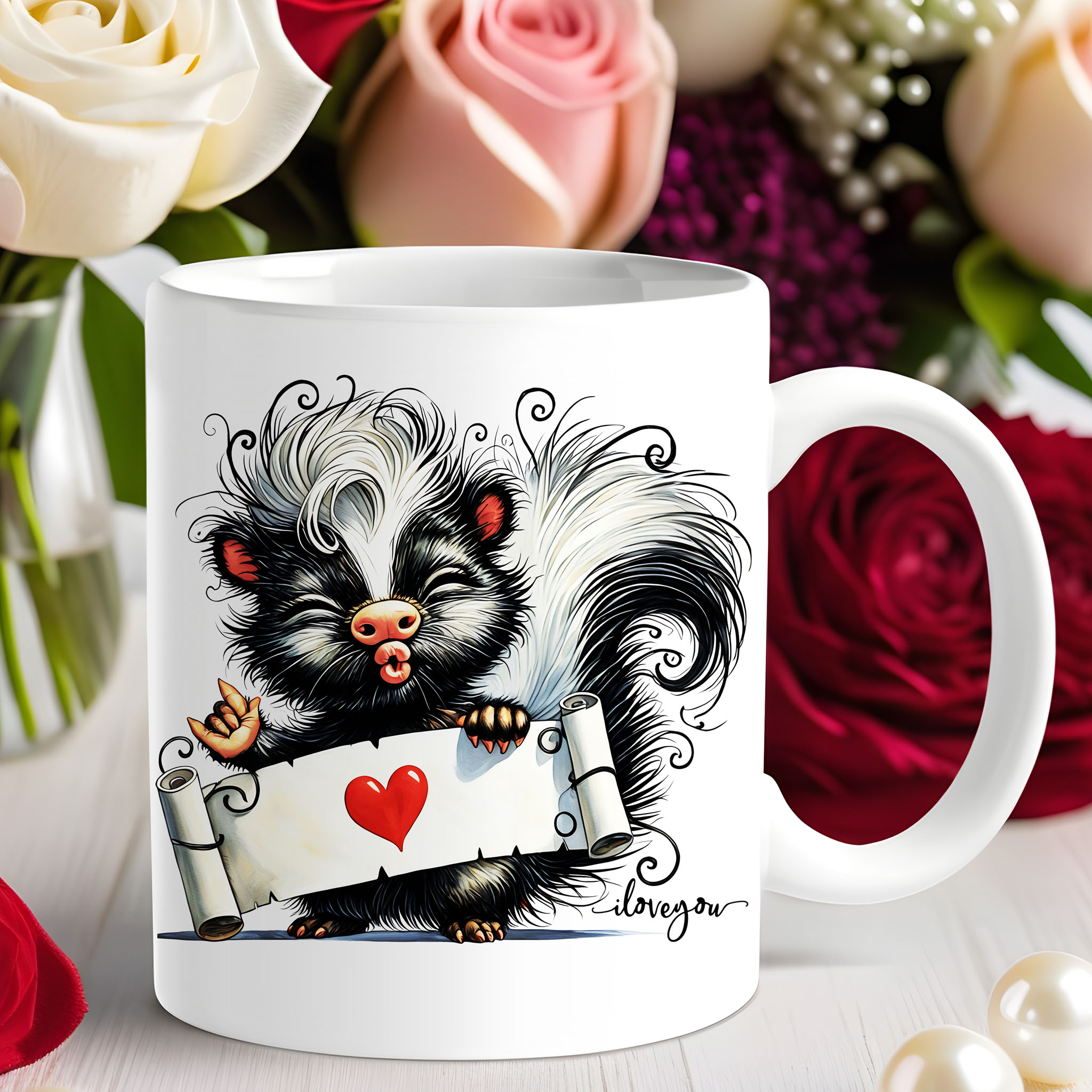 Valentine Skunk ILY American Sign Language ASL I Love You Ceramic Mug, (11oz, 15oz) product thumbnail image