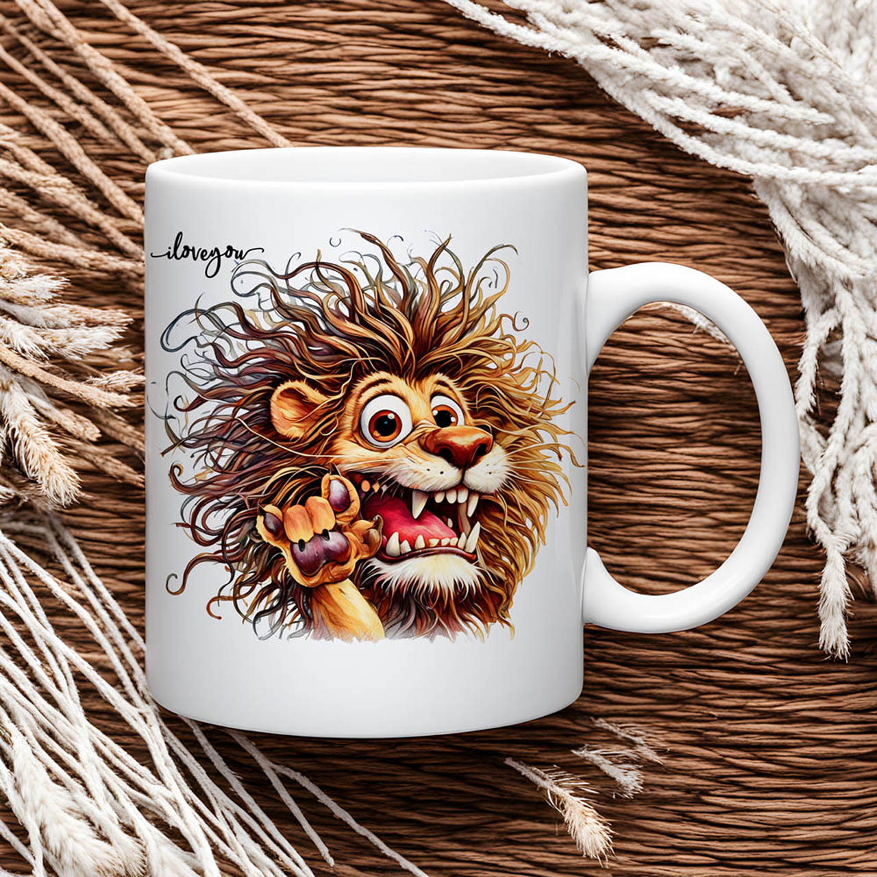 Watercolor Lion American Sign Language ASL ILY I Love You Ceramic Mug, (11oz, 15oz)