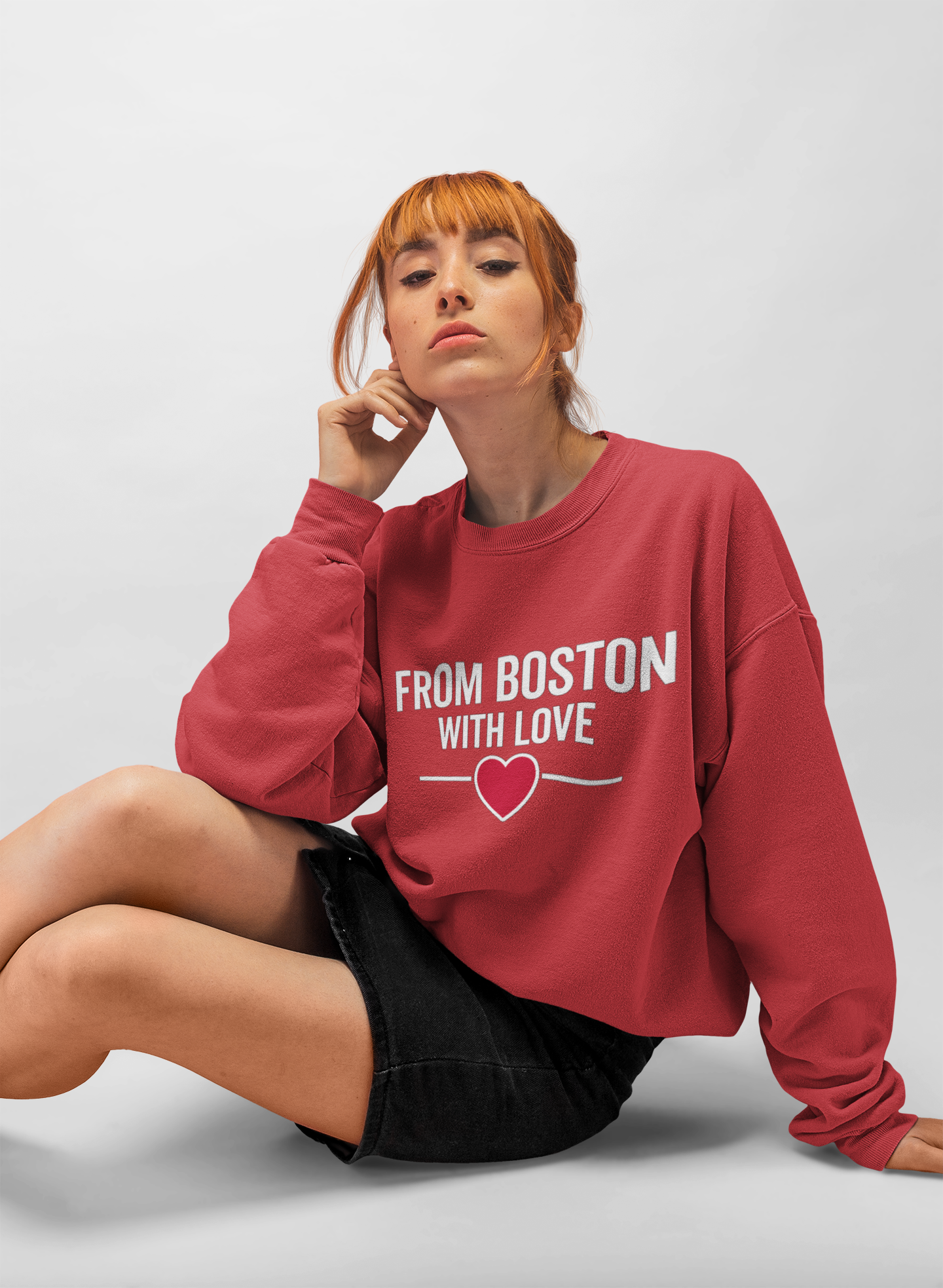 Red Boston Love Crewneck Sweatshirt product thumbnail image Red Boston Love Crewneck Sweatshirt product thumbnail image