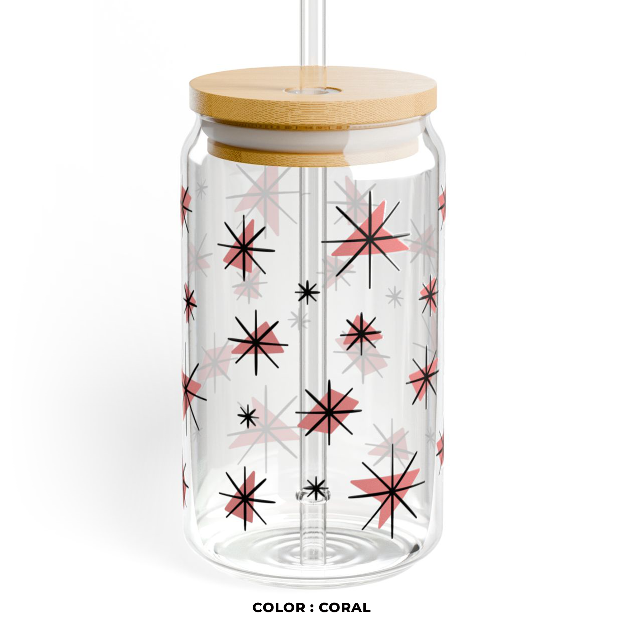 Retro Stars Glass Can Tumbler in Coral product thumbnail image Retro Stars Glass Can Tumbler in Coral product thumbnail image