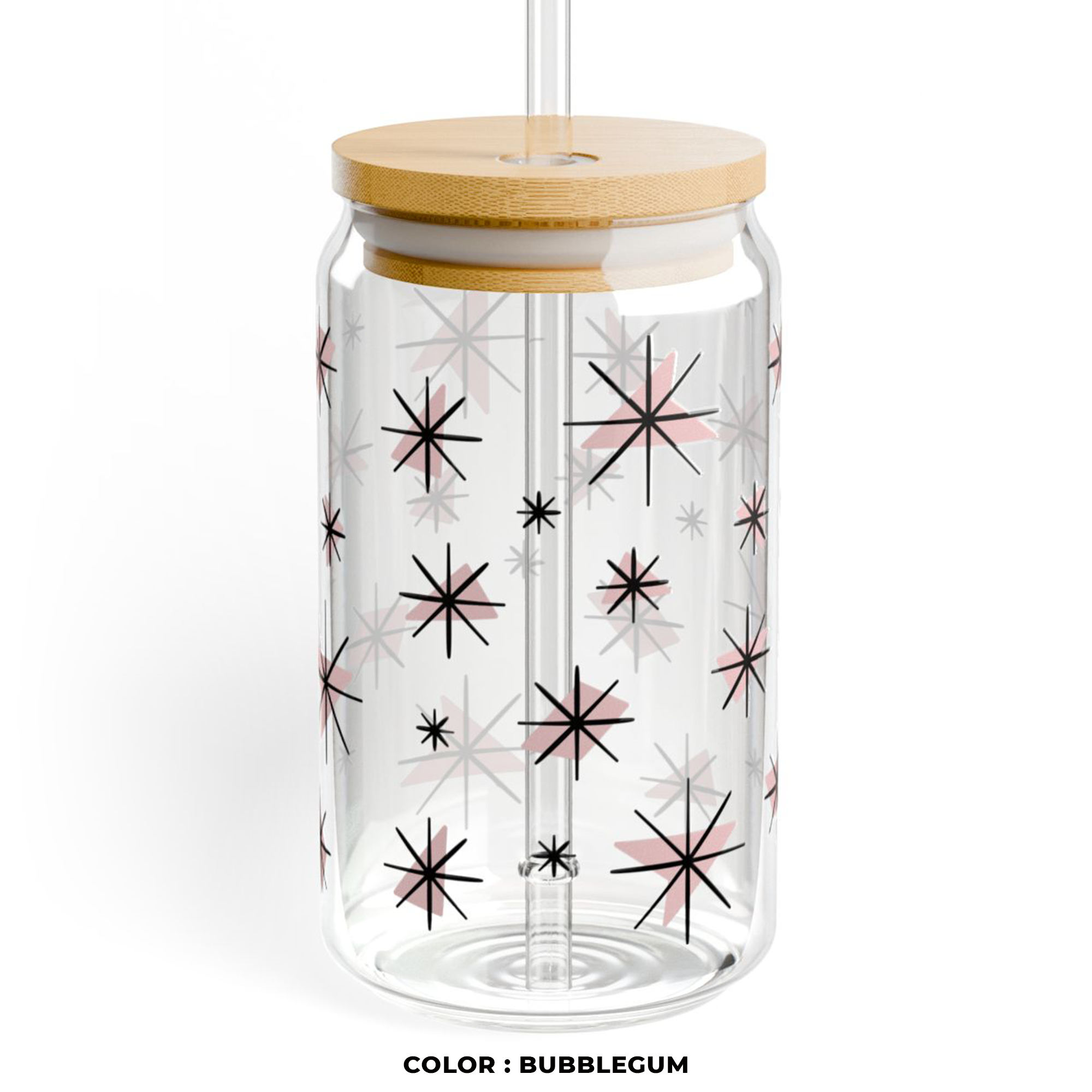 Retro Stars Glass Can Tumbler in Bubblegum product thumbnail image Retro Stars Glass Can Tumbler in Bubblegum product thumbnail image