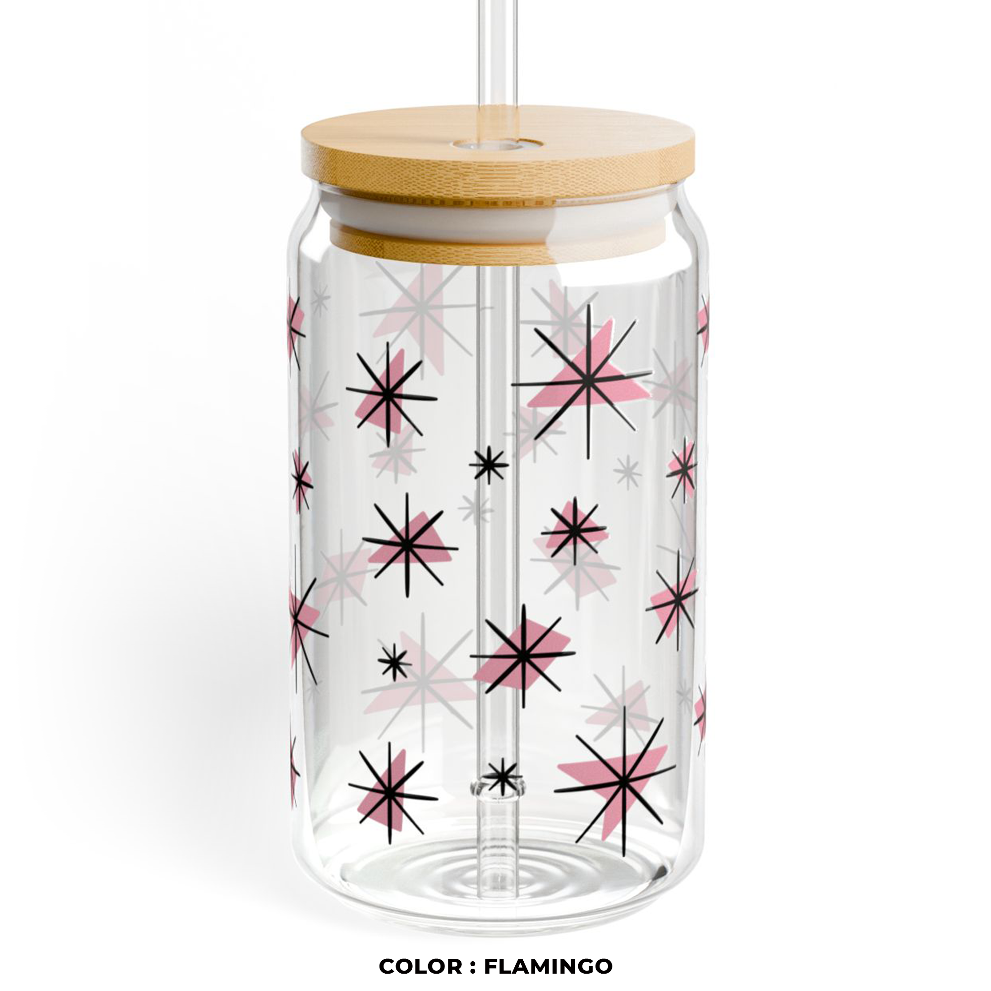 Retro Stars Glass Can Tumbler in Flamingo product thumbnail image Retro Stars Glass Can Tumbler in Flamingo product thumbnail image
