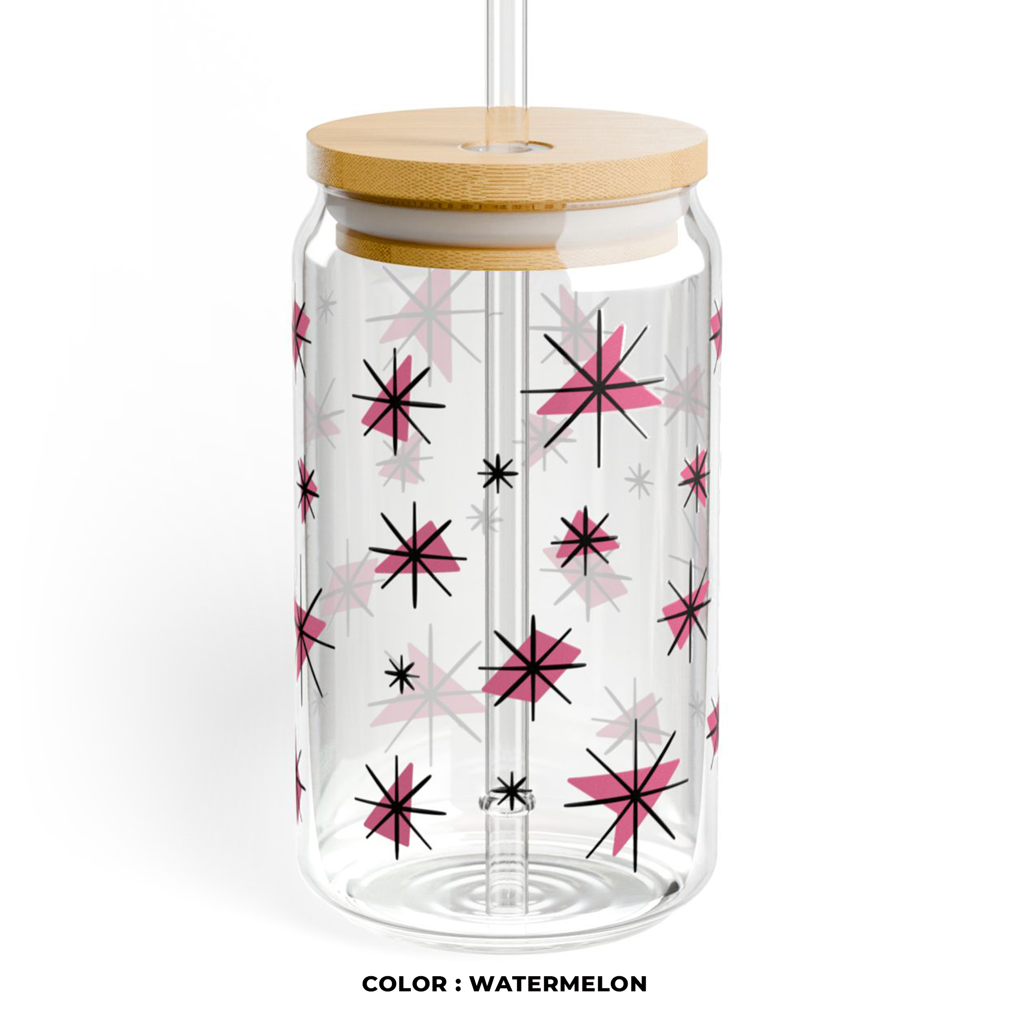 Retro Stars Glass Can Tumbler in Watermelon product thumbnail image Retro Stars Glass Can Tumbler in Watermelon product thumbnail image