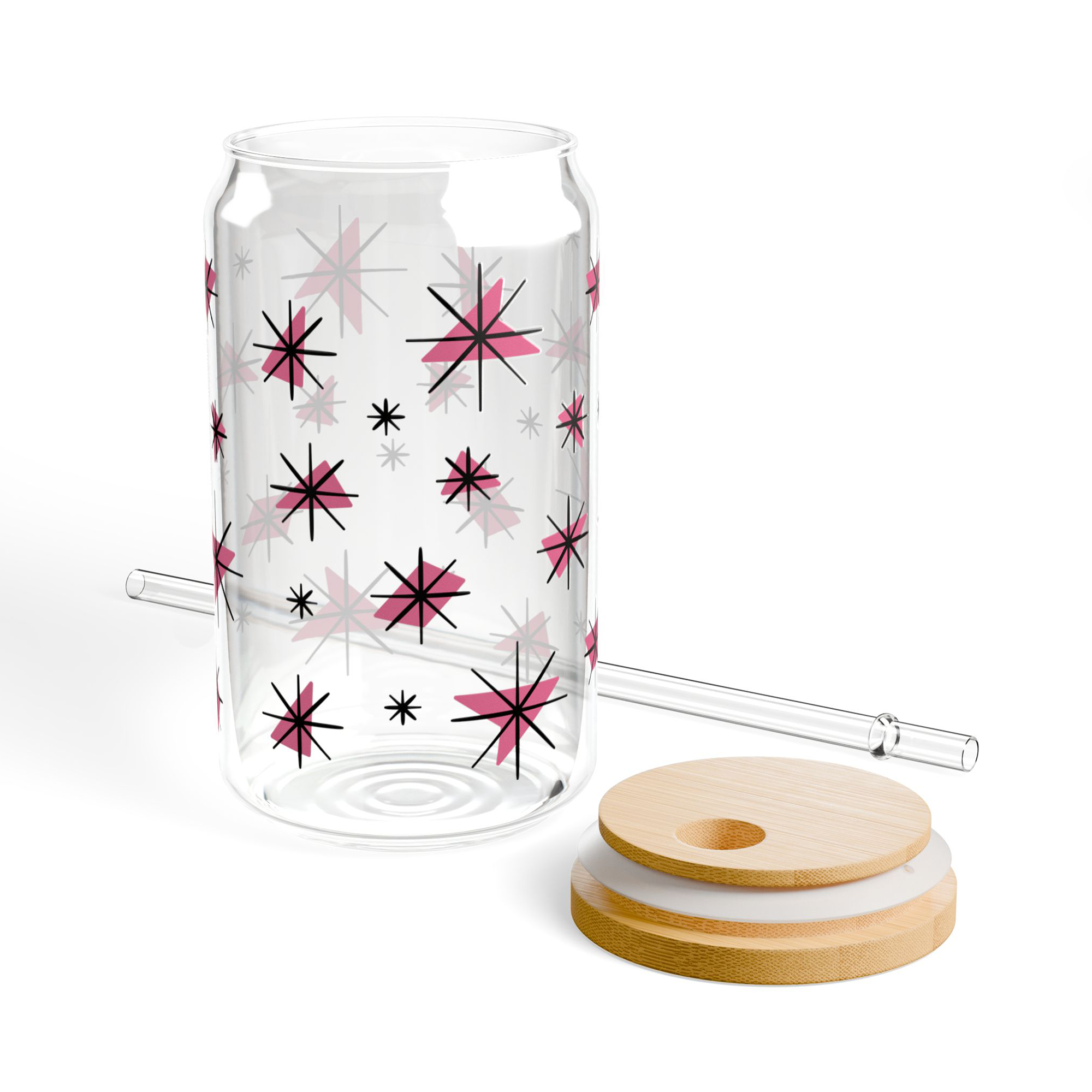 Retro Stars Glass Can Tumbler in Watermelon product thumbnail image Retro Stars Glass Can Tumbler in Watermelon product thumbnail image