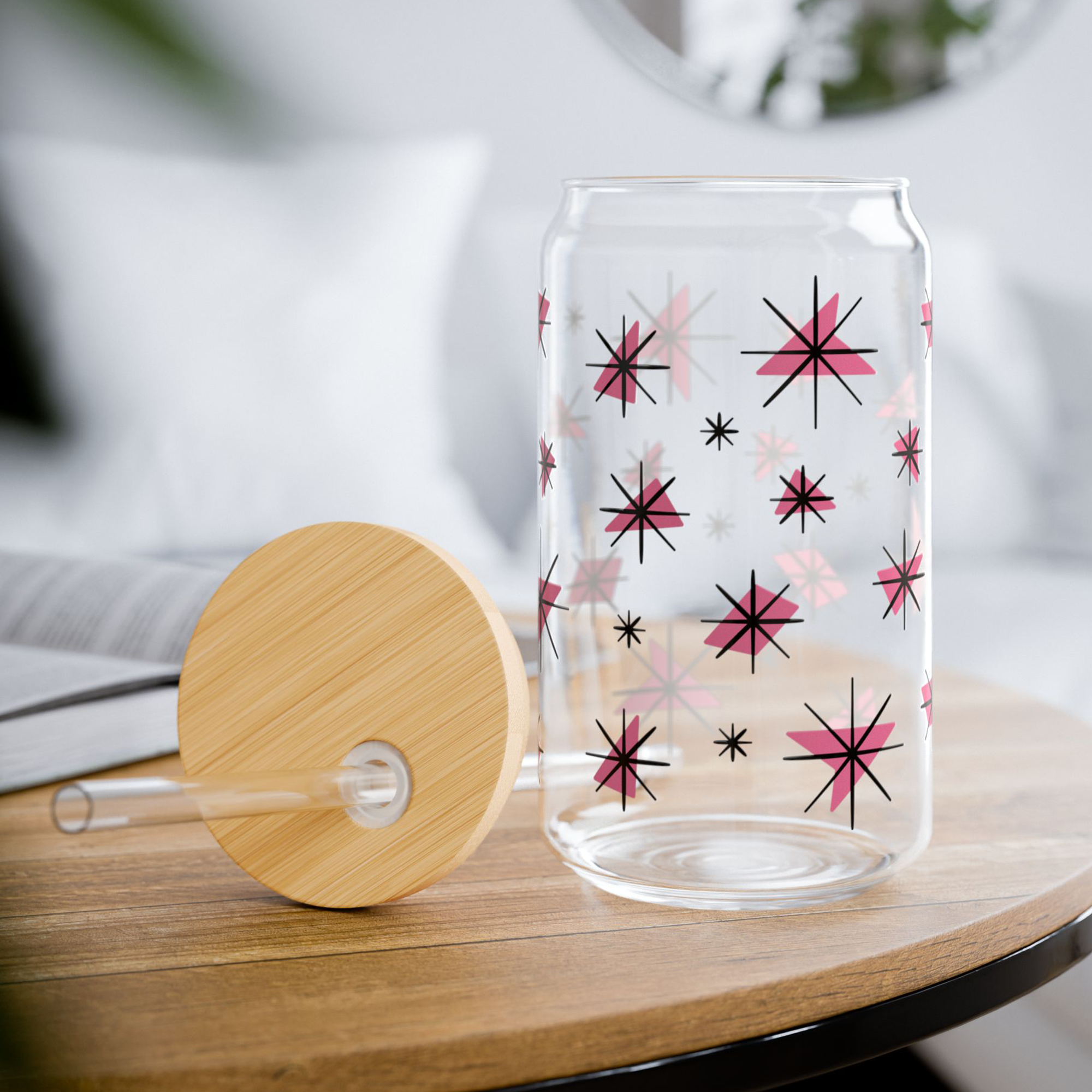 Retro Stars Glass Can Tumbler in Watermelon product thumbnail image Retro Stars Glass Can Tumbler in Watermelon product thumbnail image