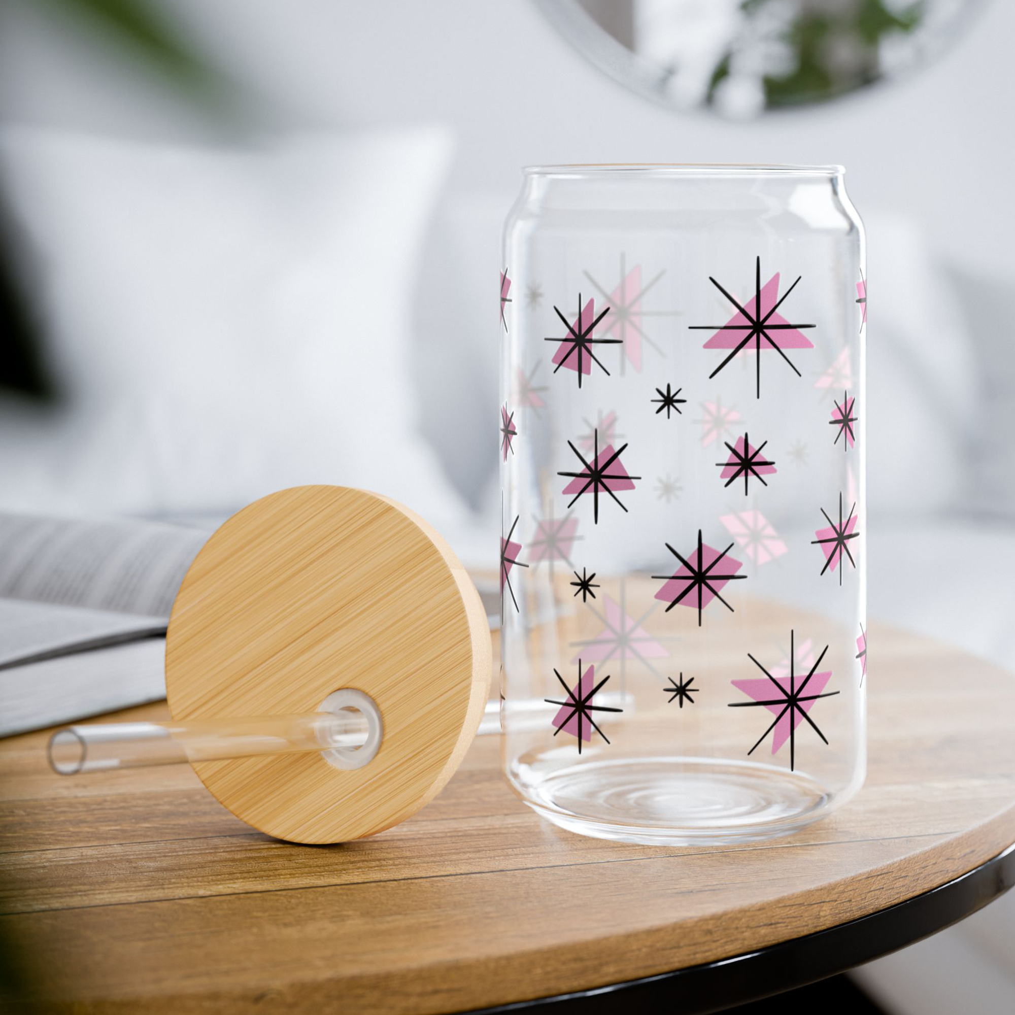Retro Stars Glass Can Tumbler in Rose product thumbnail image Retro Stars Glass Can Tumbler in Rose product thumbnail image