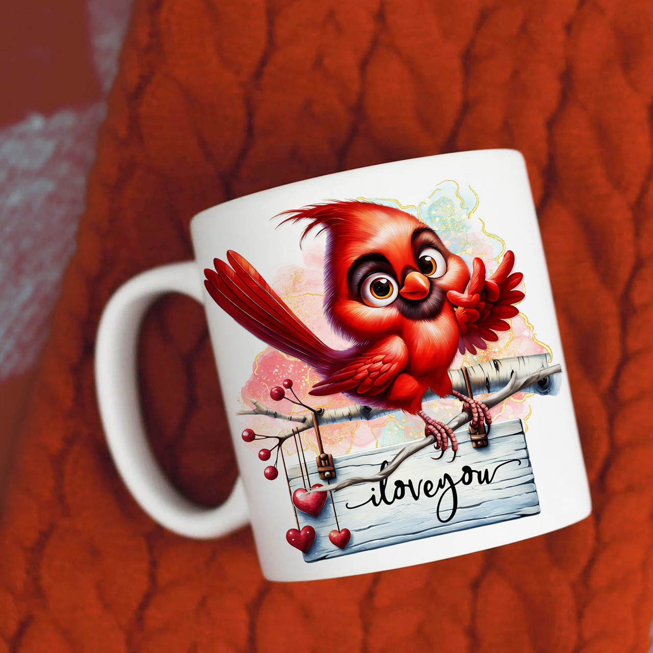 Red Cardinal Bird ILY American Sign Language ASL I Love You Ceramic Mug, (11oz, 15oz) product thumbnail image