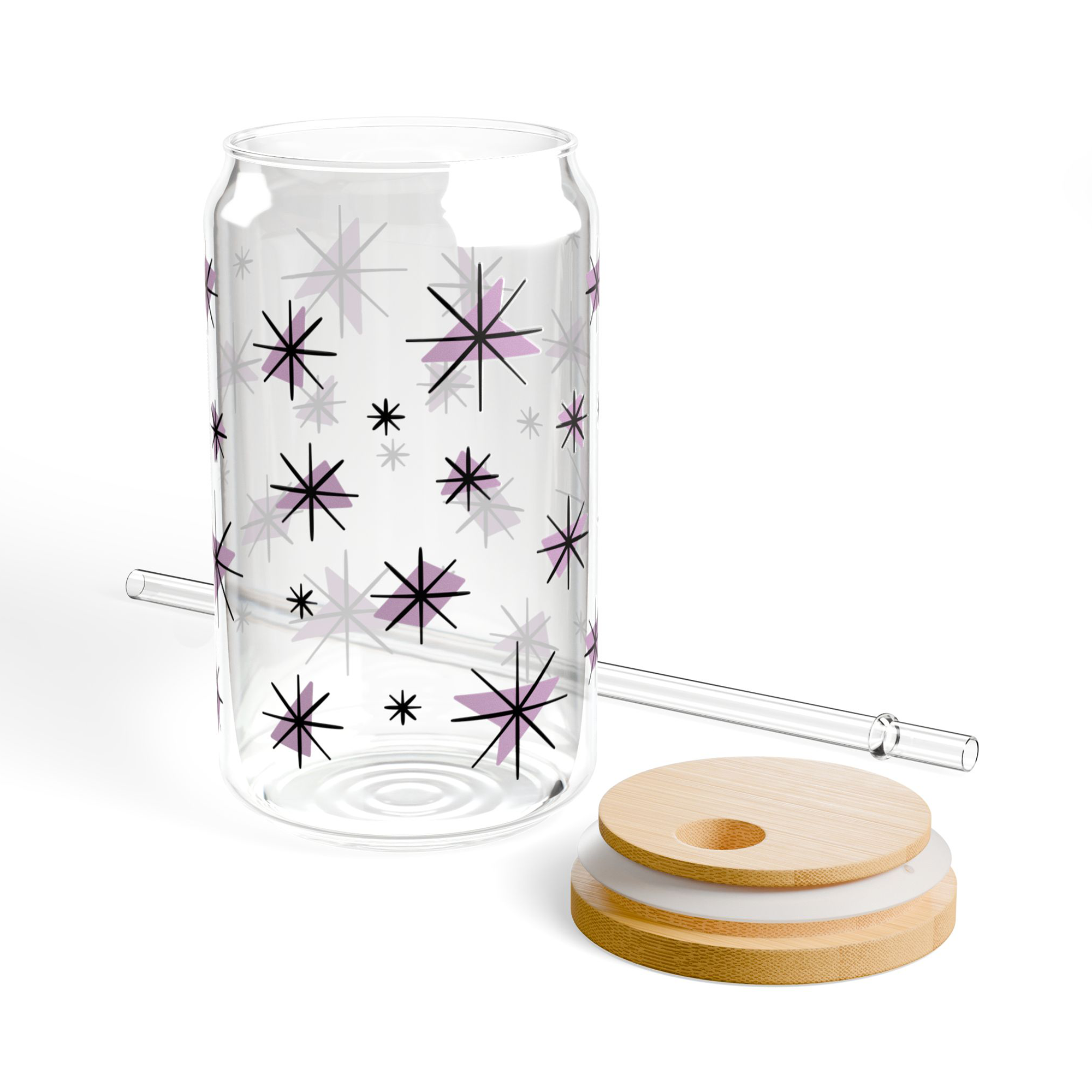 Retro Stars Glass Can Tumbler in Amethyst product thumbnail image Retro Stars Glass Can Tumbler in Amethyst product thumbnail image