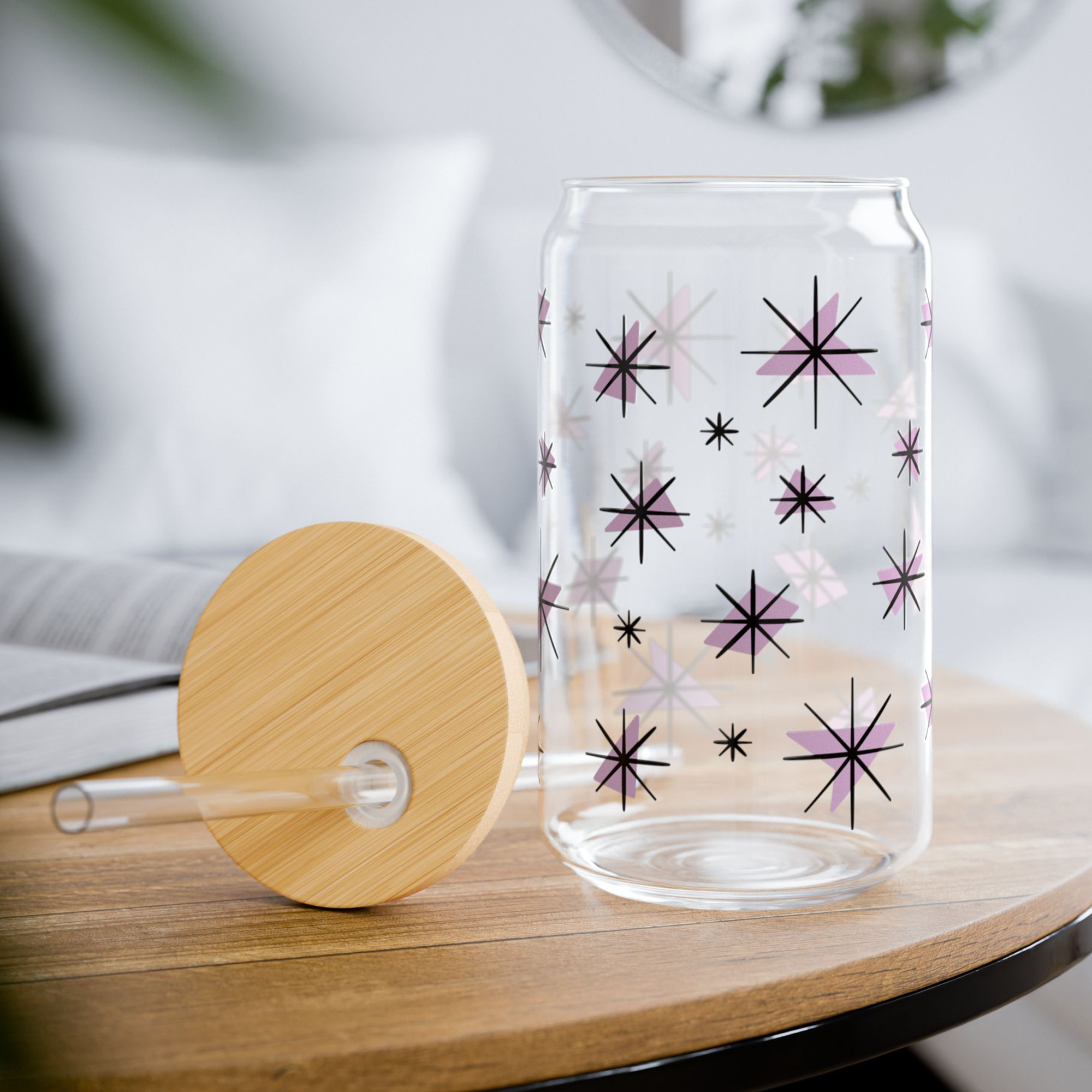Retro Stars Glass Can Tumbler in Amethyst product thumbnail image Retro Stars Glass Can Tumbler in Amethyst product thumbnail image