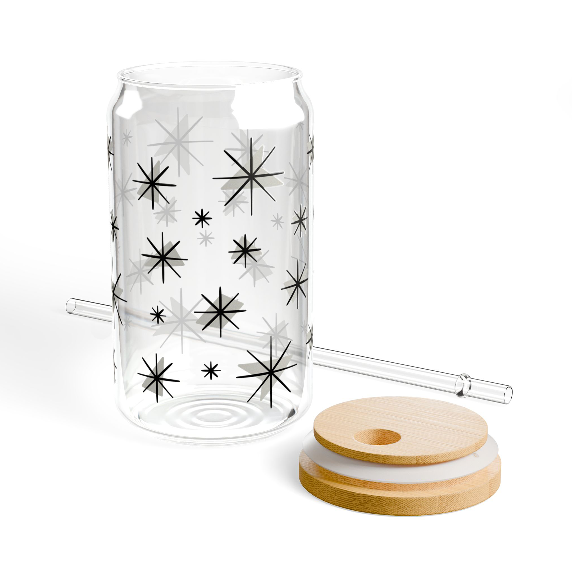 Retro Stars Glass Can Tumbler in Dove product thumbnail image Retro Stars Glass Can Tumbler in Dove product thumbnail image