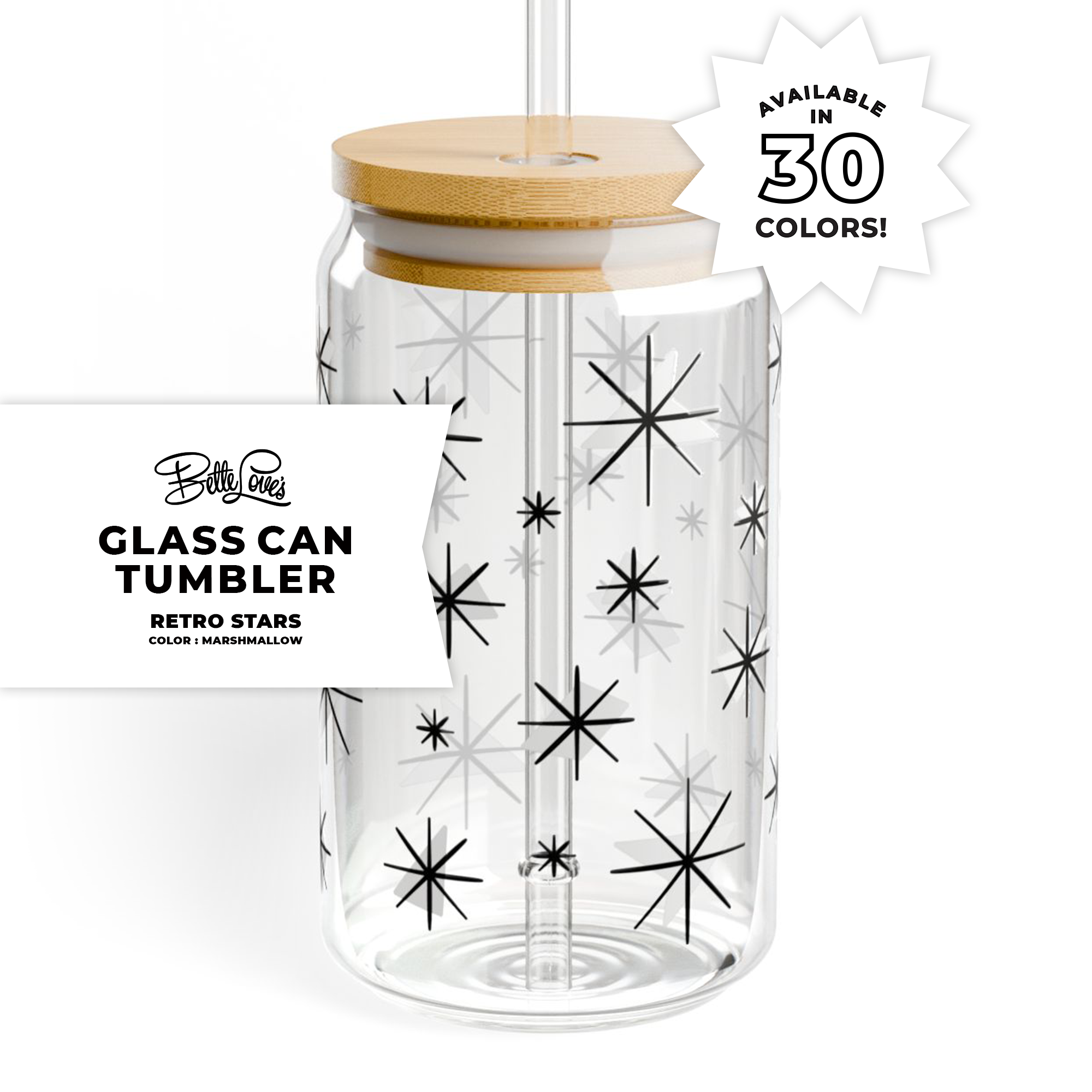 Retro Stars Glass Can Tumbler in Marshmallow Retro Stars Glass Can Tumbler in Marshmallow