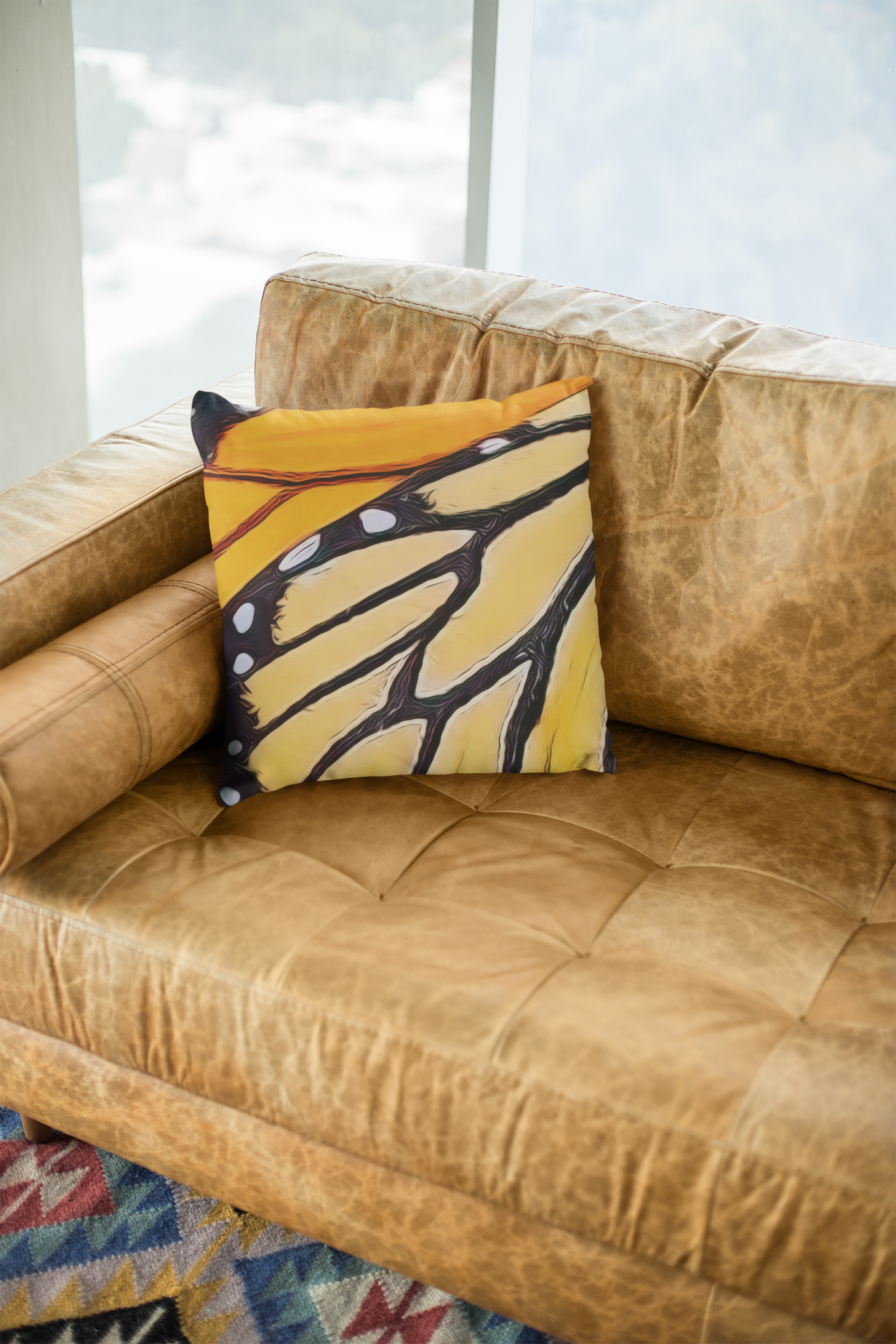 Monarch Butterfly Square Pillow, Designer Pillow, Orange Yellow Pillow, Throw Pillow, Abstract Pattern Pillow, Butterfly Pillow, For Him Her product thumbnail image