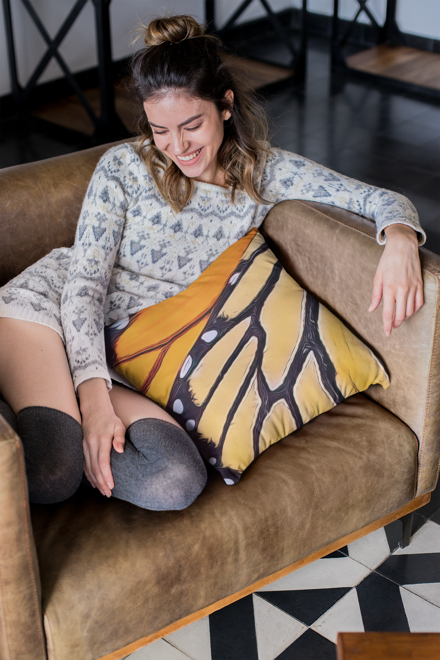Monarch Butterfly Square Pillow, Designer Pillow, Orange Yellow Pillow, Throw Pillow, Abstract Pattern Pillow, Butterfly Pillow, For Him Her product thumbnail image