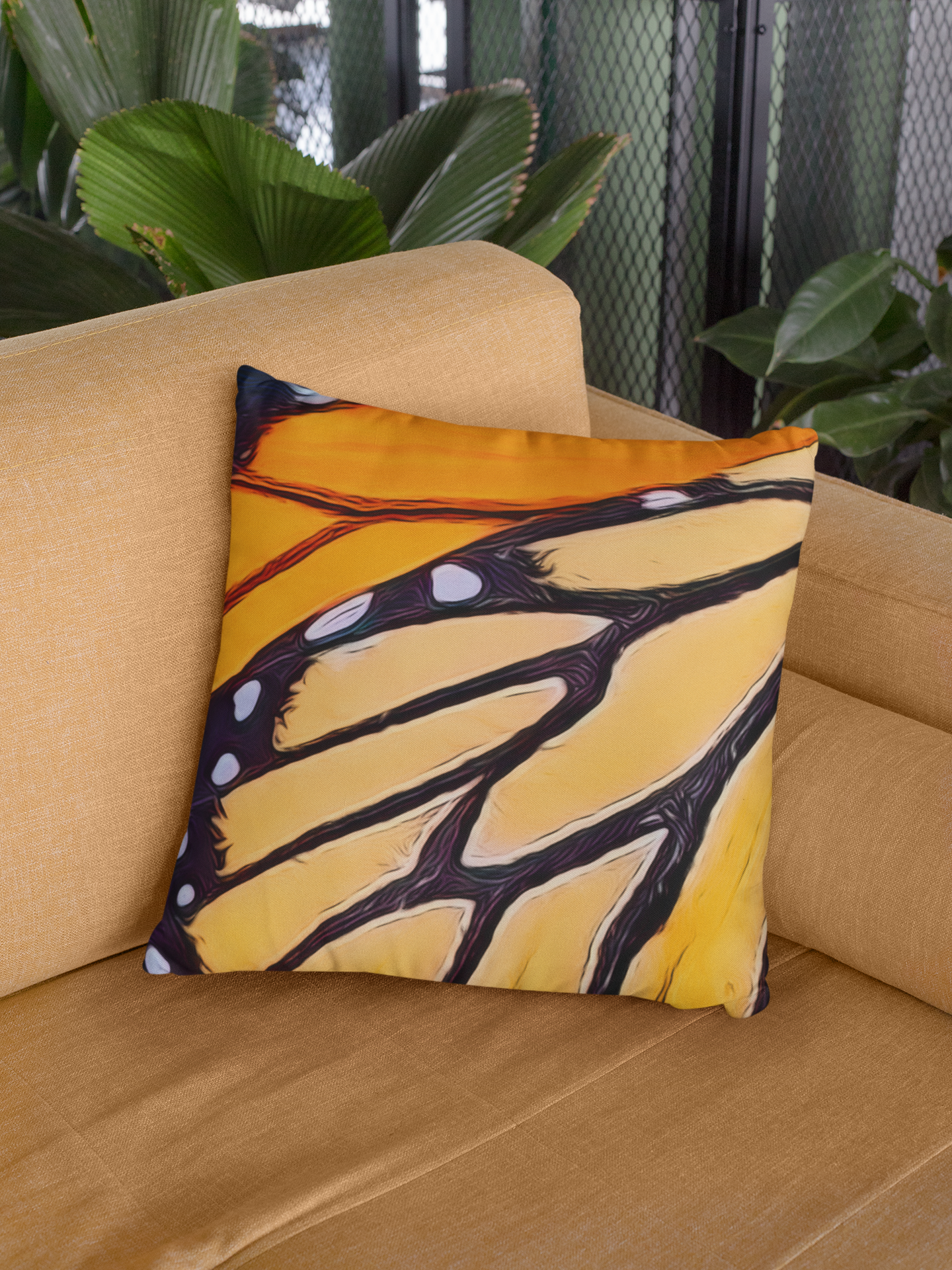Monarch Butterfly Square Pillow, Designer Pillow, Orange Yellow Pillow, Throw Pillow, Abstract Pattern Pillow, Butterfly Pillow, For Him Her product thumbnail image