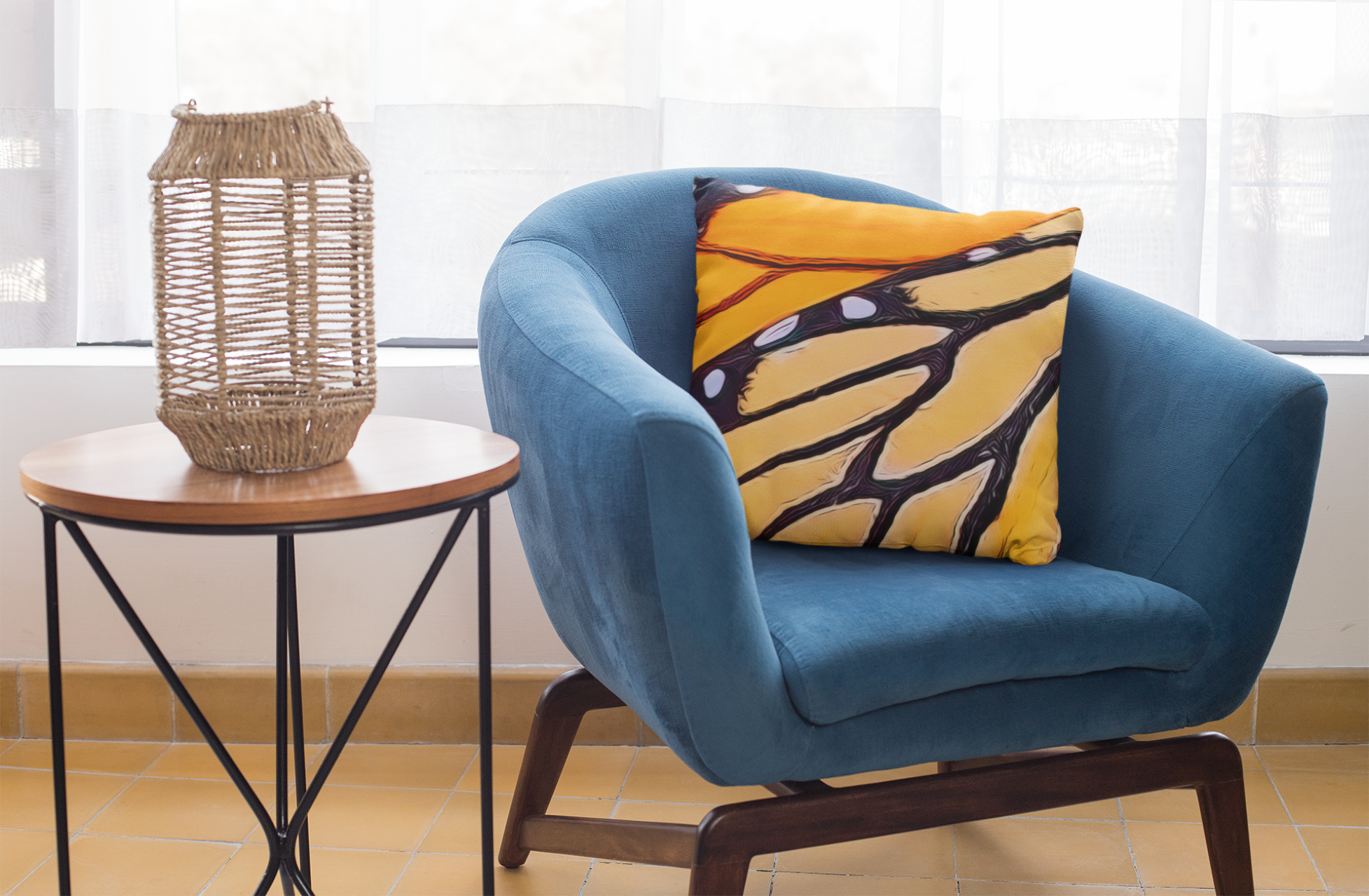 Monarch Butterfly Square Pillow, Designer Pillow, Orange Yellow Pillow, Throw Pillow, Abstract Pattern Pillow, Butterfly Pillow, For Him Her product thumbnail image