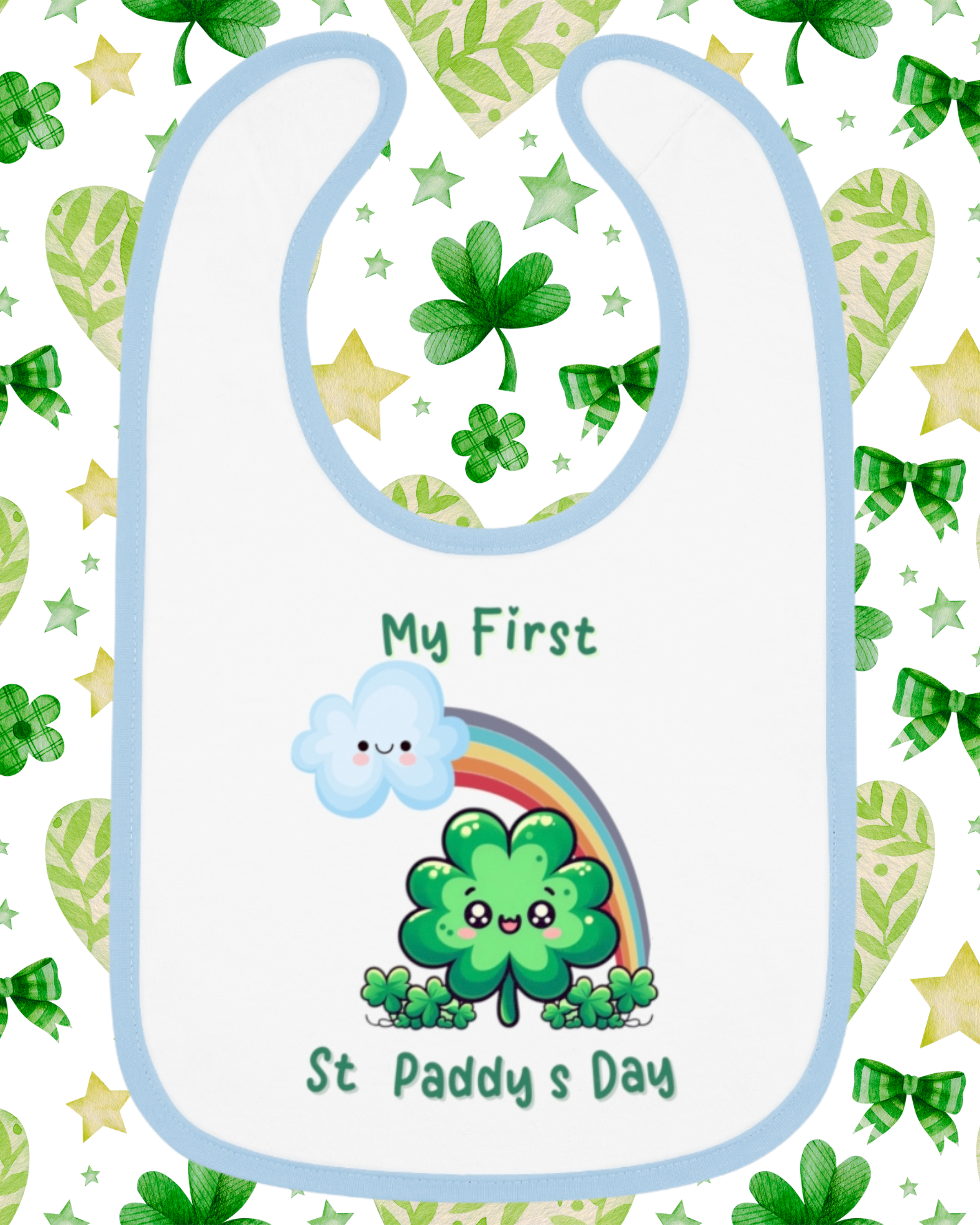 My First St. Paddy’s Day Baby Bib – Cute Shamrock & Rainbow for Your Lucky Charm! product thumbnail image My First St. Paddy’s Day Baby Bib – Cute Shamrock & Rainbow for Your Lucky Charm! product thumbnail image