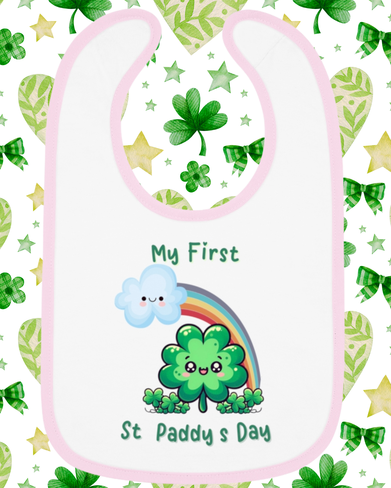 My First St. Paddy’s Day Baby Bib – Cute Shamrock & Rainbow for Your Lucky Charm! product thumbnail image My First St. Paddy’s Day Baby Bib – Cute Shamrock & Rainbow for Your Lucky Charm! product thumbnail image
