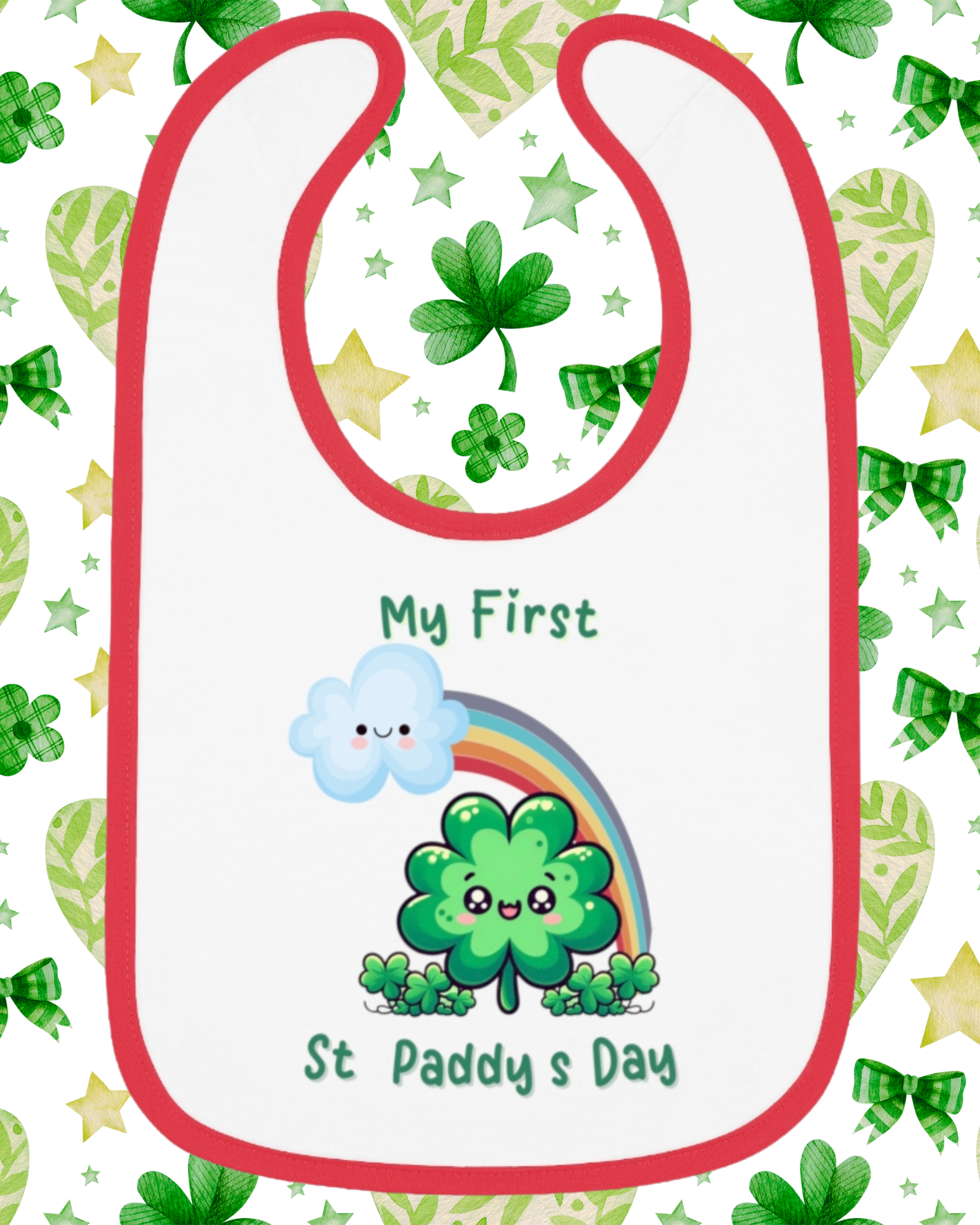 My First St. Paddy’s Day Baby Bib – Cute Shamrock & Rainbow for Your Lucky Charm! product thumbnail image My First St. Paddy’s Day Baby Bib – Cute Shamrock & Rainbow for Your Lucky Charm! product thumbnail image