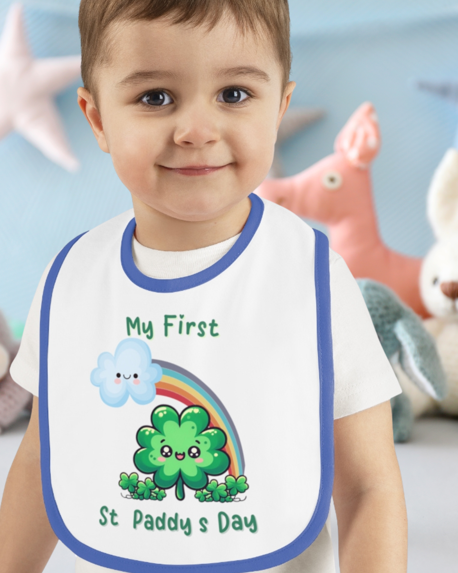 My First St. Paddy’s Day Baby Bib – Cute Shamrock & Rainbow for Your Lucky Charm! product thumbnail image My First St. Paddy’s Day Baby Bib – Cute Shamrock & Rainbow for Your Lucky Charm! product thumbnail image