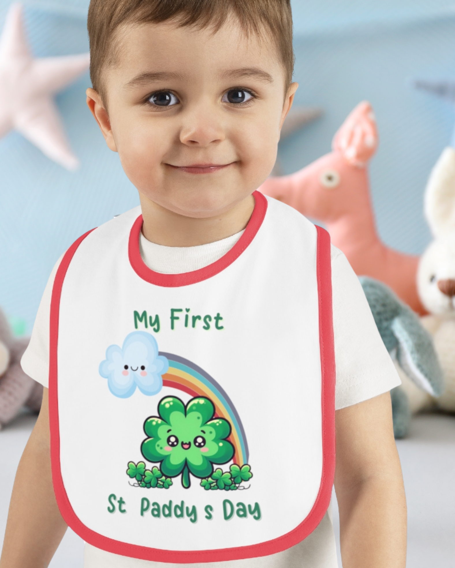 My First St. Paddy’s Day Baby Bib – Cute Shamrock & Rainbow for Your Lucky Charm! product thumbnail image My First St. Paddy’s Day Baby Bib – Cute Shamrock & Rainbow for Your Lucky Charm! product thumbnail image