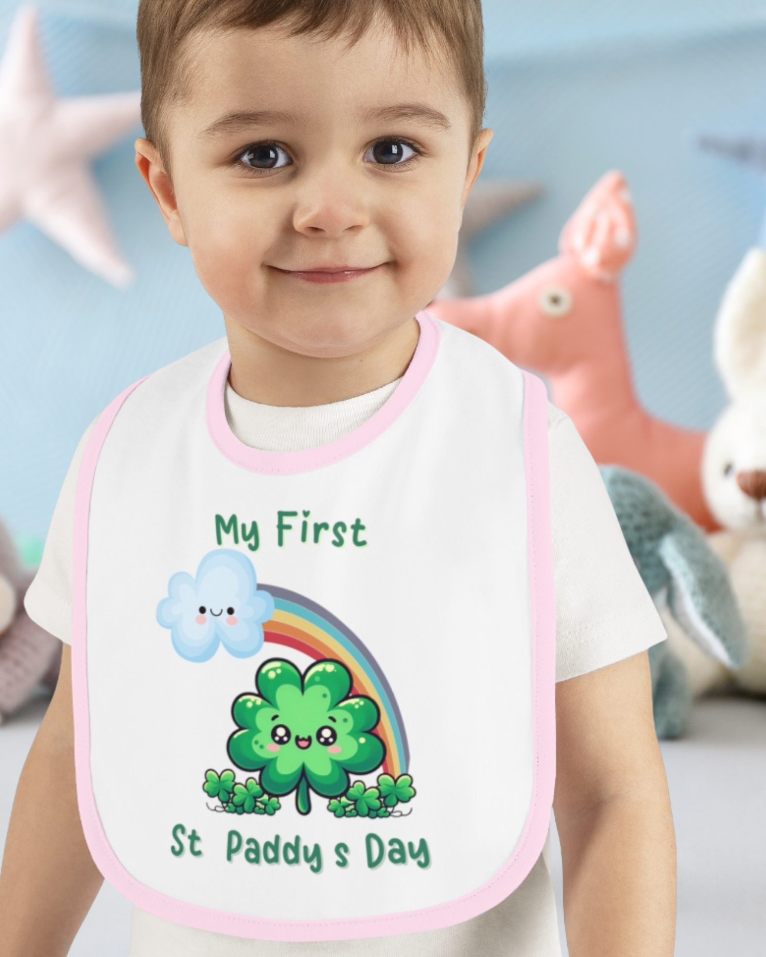 My First St. Paddy’s Day Baby Bib – Cute Shamrock & Rainbow for Your Lucky Charm! product thumbnail image My First St. Paddy’s Day Baby Bib – Cute Shamrock & Rainbow for Your Lucky Charm! product thumbnail image