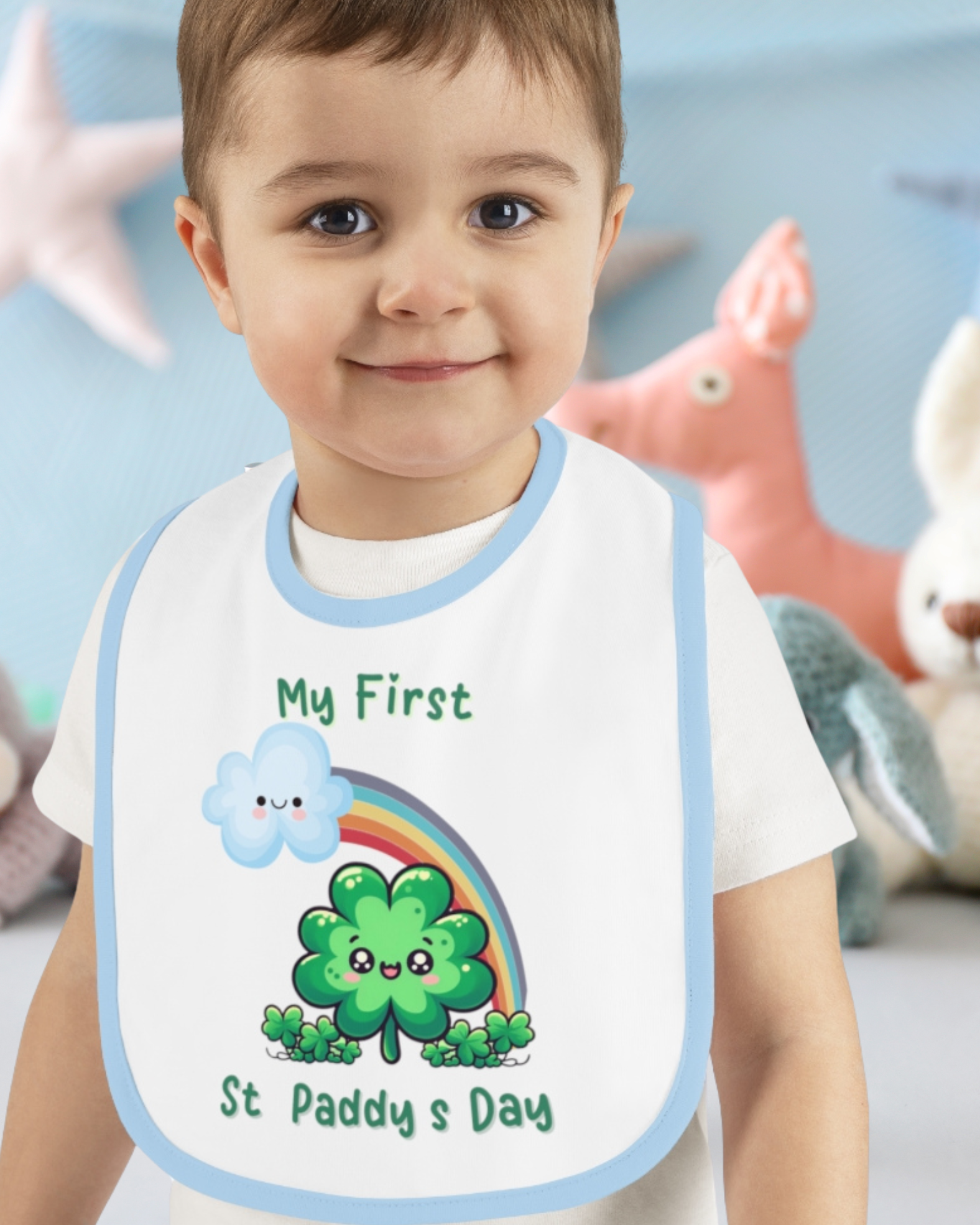 My First St. Paddy’s Day Baby Bib – Cute Shamrock & Rainbow for Your Lucky Charm! product thumbnail image My First St. Paddy’s Day Baby Bib – Cute Shamrock & Rainbow for Your Lucky Charm! product thumbnail image