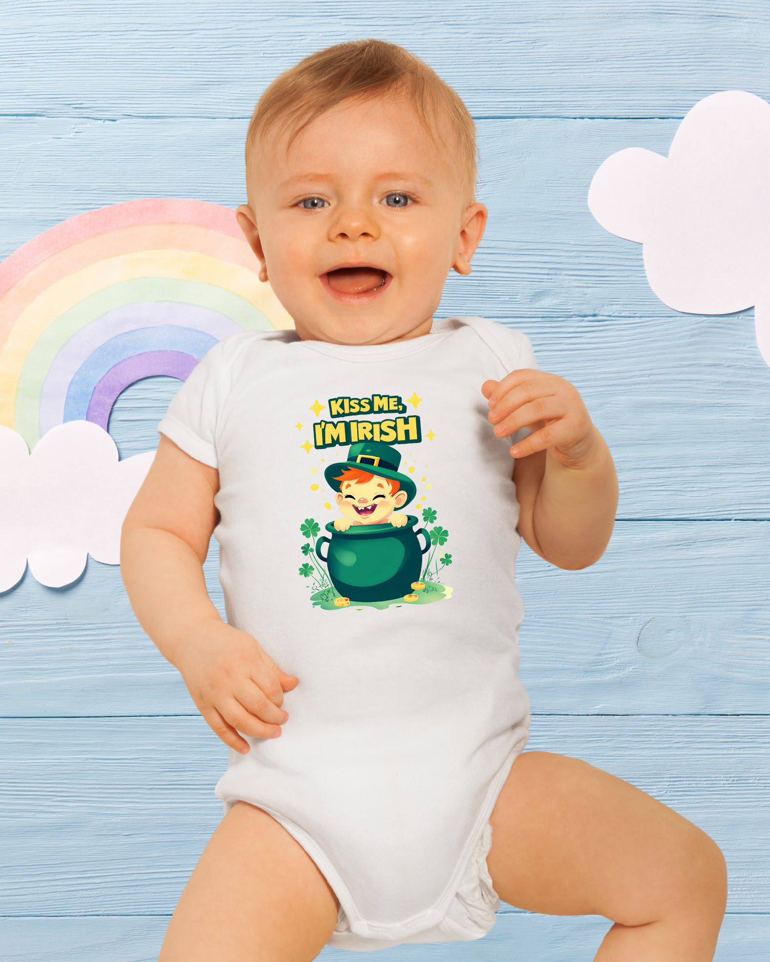 Cute "Kiss Me I'm Irish" Baby Bodysuit – St. Patrick’s Day Leprechaun Onesie
