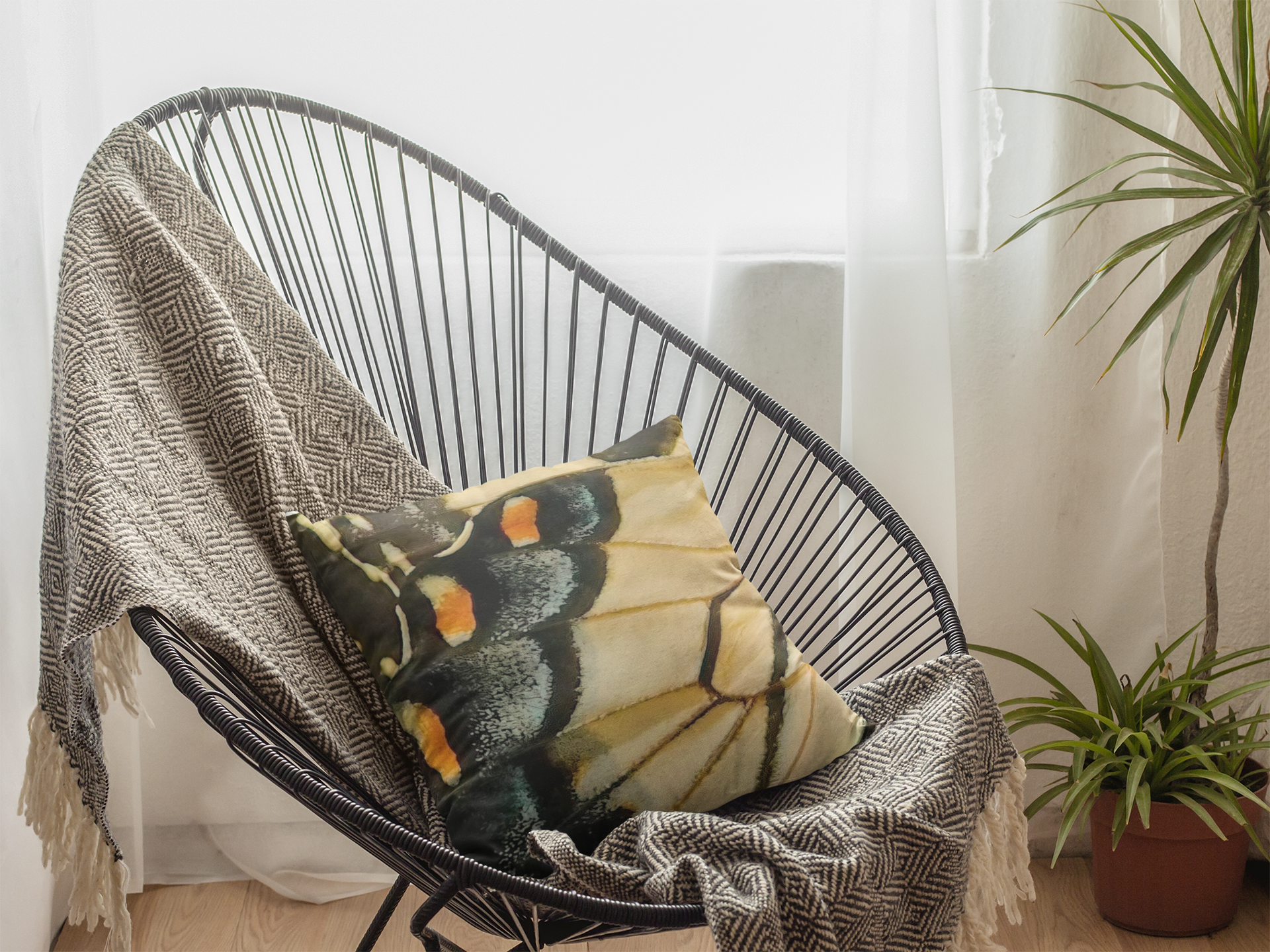Eastern Tiger Swallowtail Butterfly Square Pillow, Butterfly Pillow, Designer Pillow, Yellow Orange Black Pillow, Abstract Pillow, Sq Pillow product thumbnail image