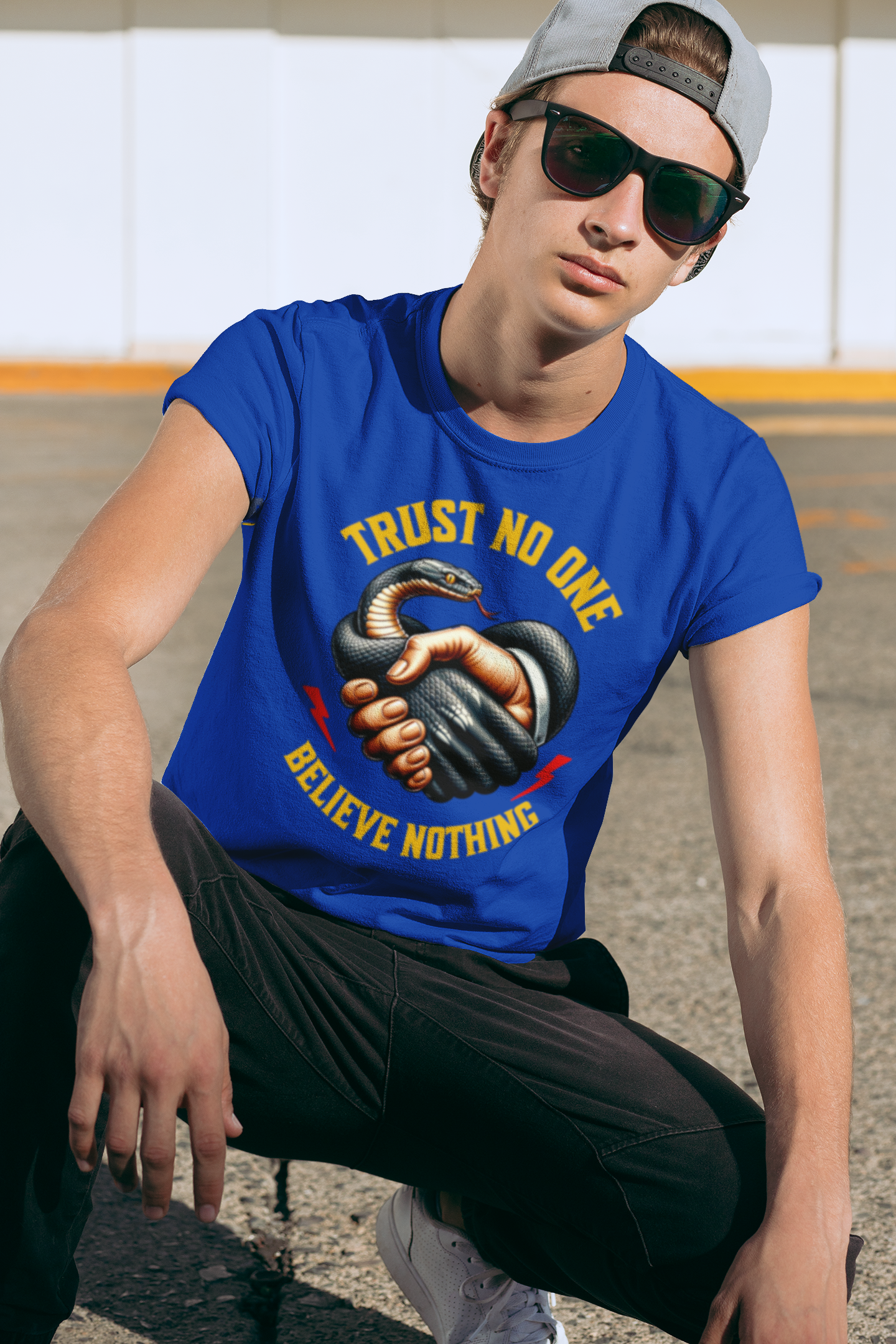 Trust No One, Bold Snake Handshake Design, Unisex Democracy T-Shirts, Goth Snake Image Shirt, Snake Image Shirt for Snake Lovers
