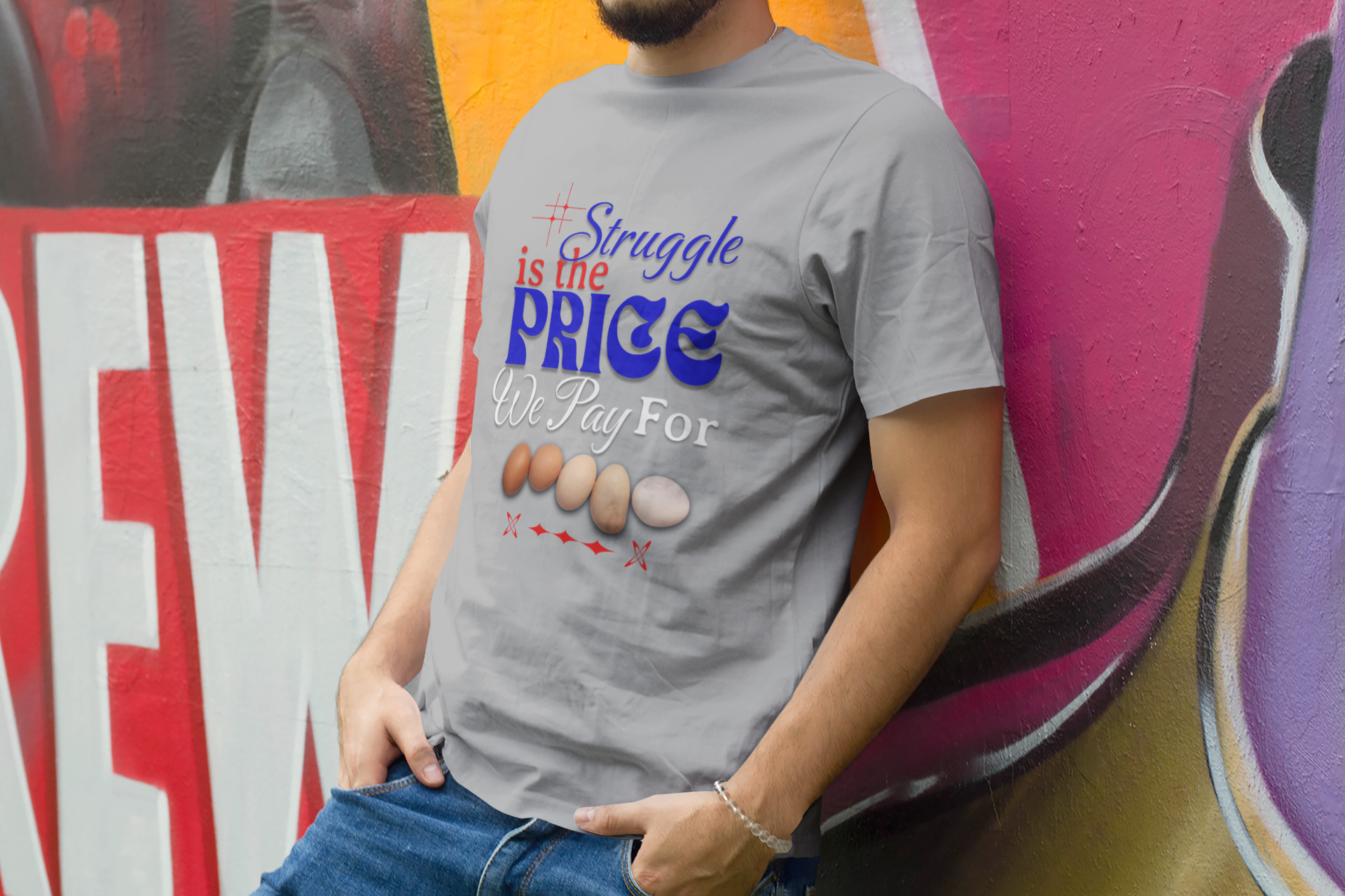 Struggle Is the Price We Pay - Funny Egg Design, Funny Inspirational Quote, Humor with Motivation T-Shirt, Are Egg Prices Lowered Yet? product thumbnail image