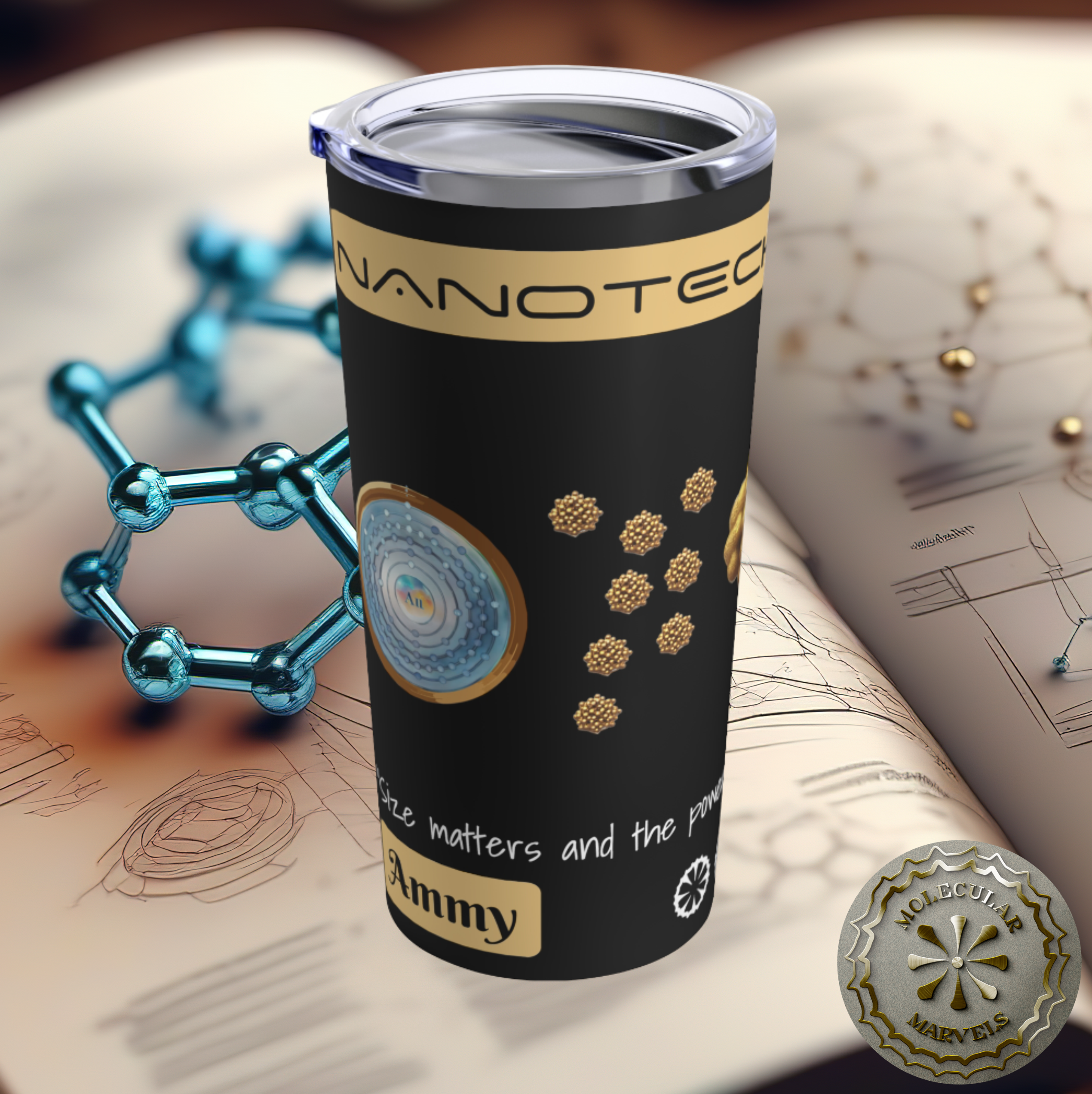 Personalized Nanotechnology Tumbler 20oz- Science Lover Gift - 15oz Mug- Nanogold A - Gold nanoparticles - researcher gift- nano science product thumbnail image